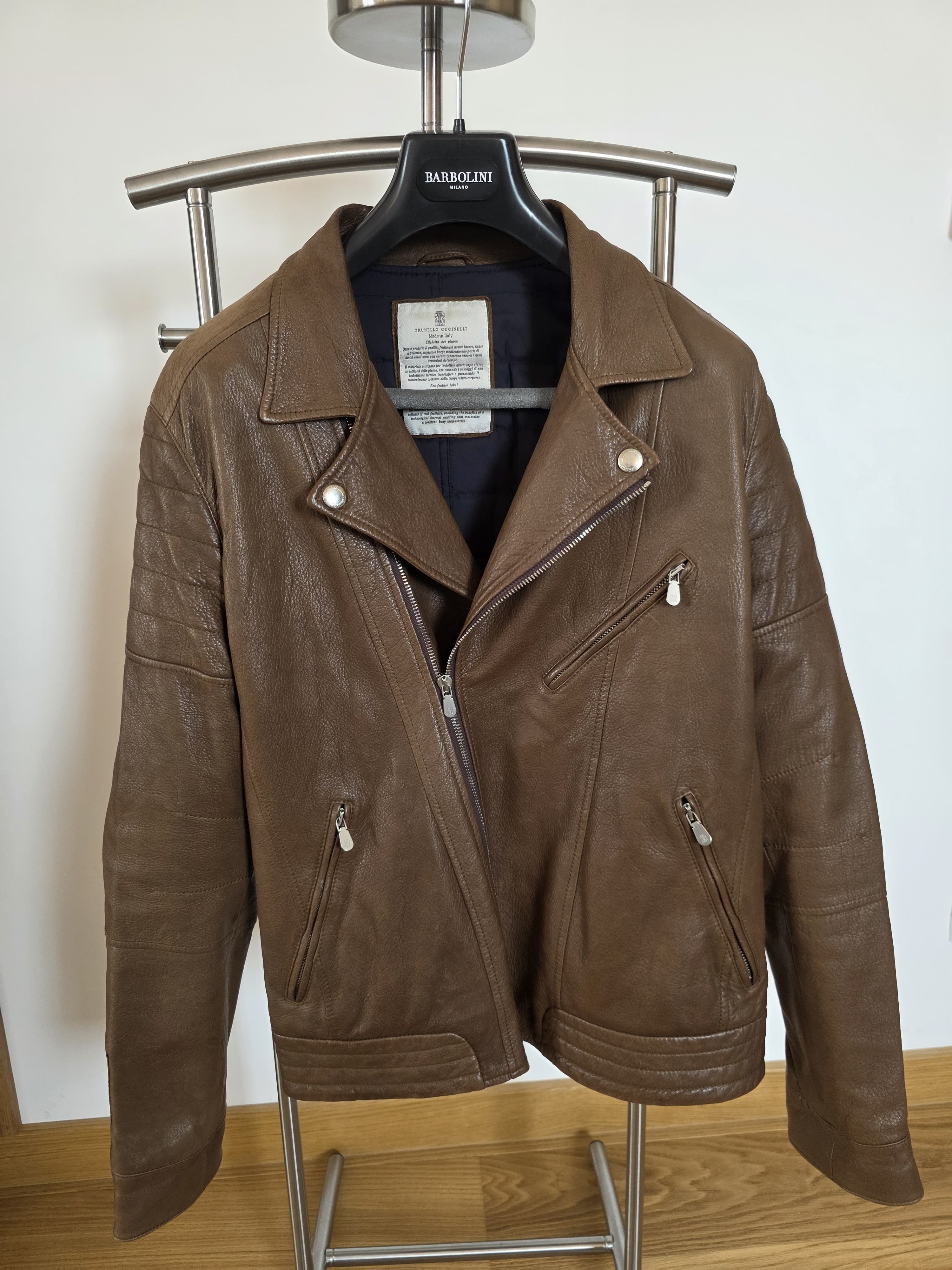 Brunello Cucinelli Brunello Cucinelli Brown Leather Biker Jacket Made in Italy Size US M / EU 48-50 / 2 - 1 Thumbnail