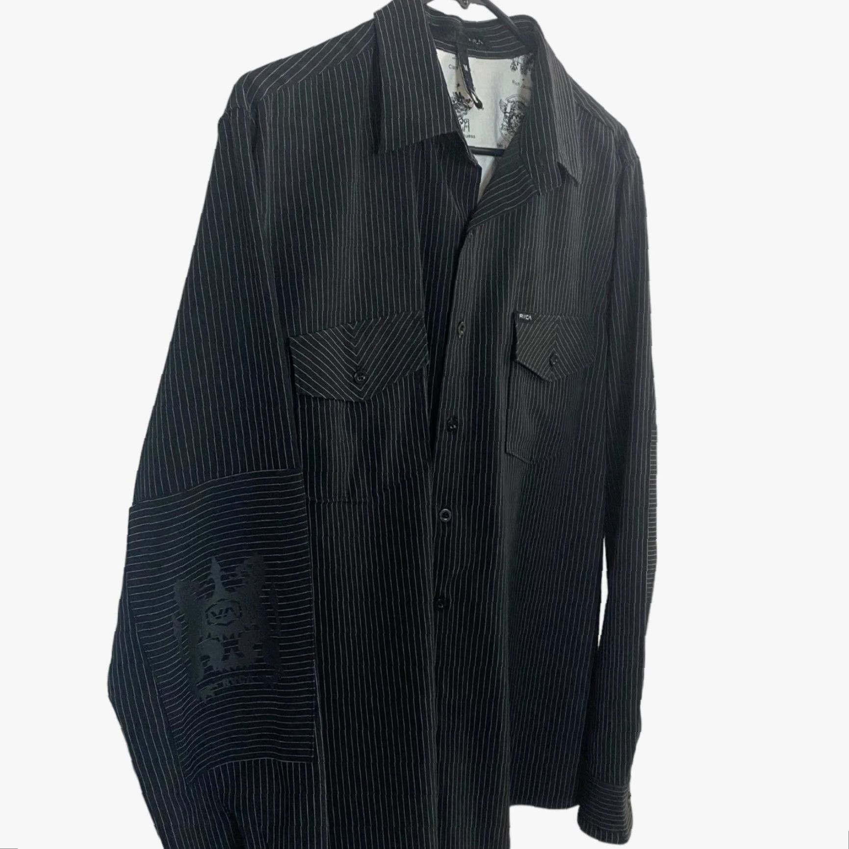 RVCA RVCA by PM Tenore Pinstripe Button-Up Shirt Men's Medium Black Long-Sleeve Shirt Size US M / EU 48-50 / 2 - 4 Thumbnail
