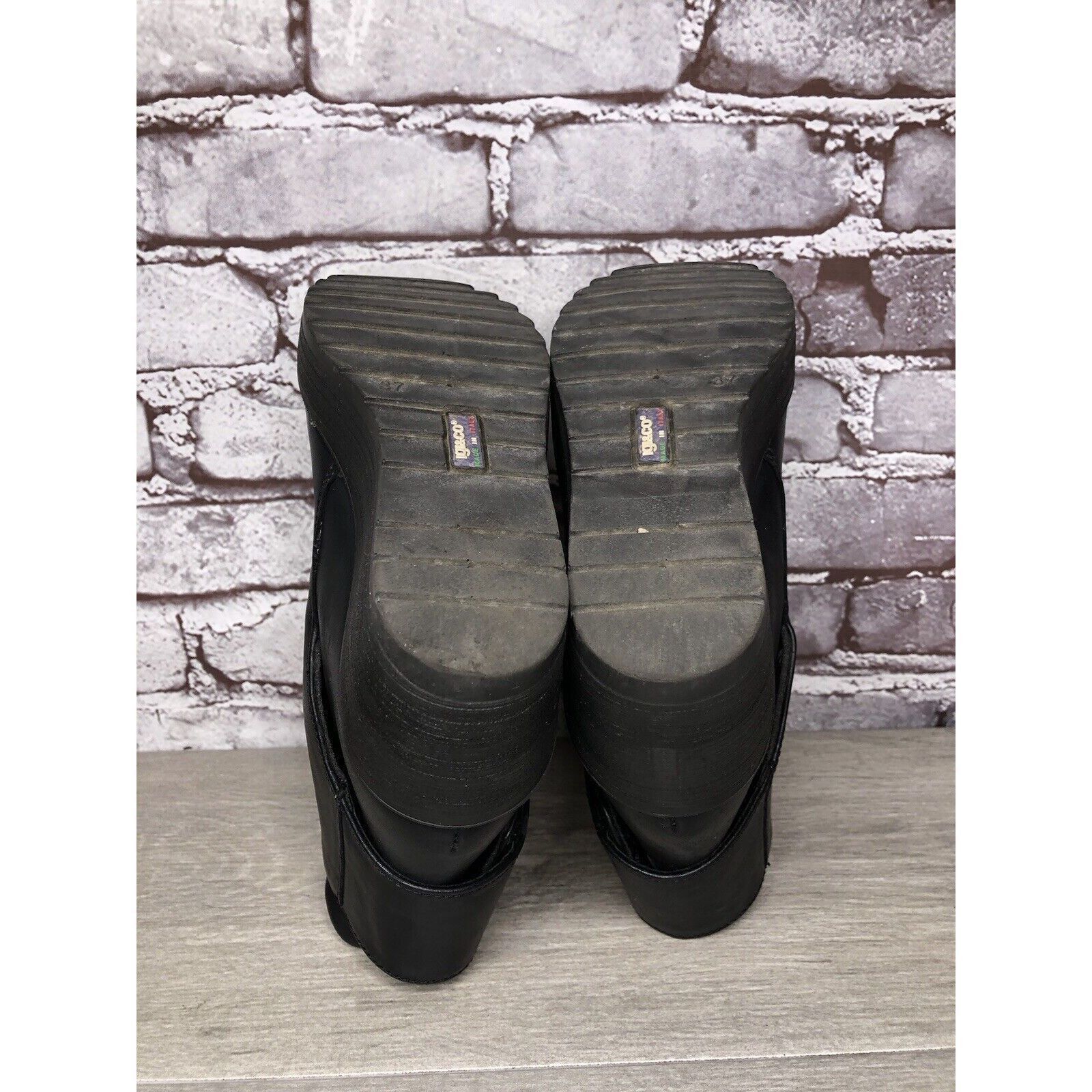 Other IGI&CO Black Leather High Wedge Strap Booties Boots Women Sz Size US 6.5 / IT 36.5 - 22 Thumbnail