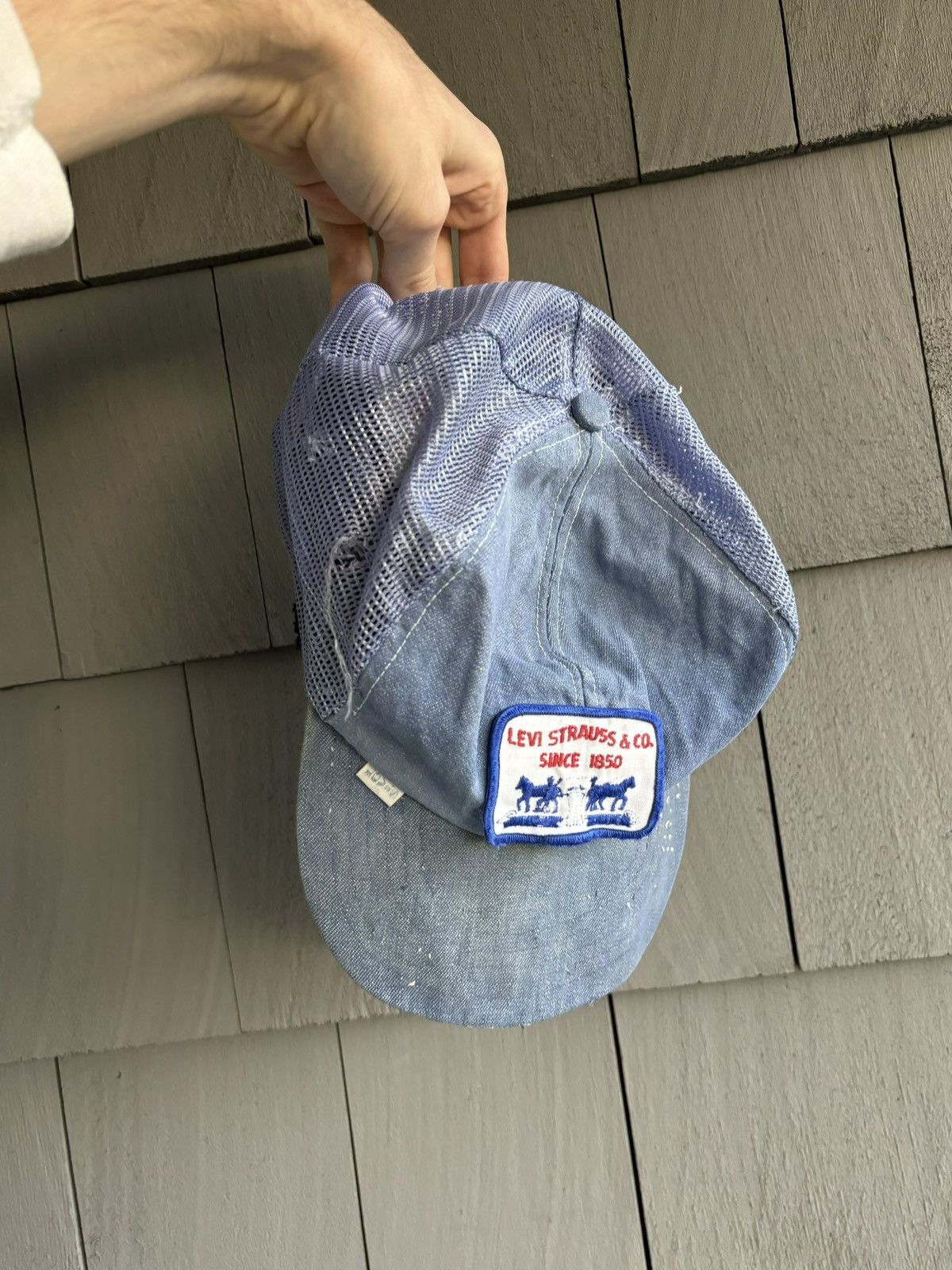 Levi's Vintage Levi's Trucker Hat Thrashed Denim 70s 80s Mesh Jeans Size ONE SIZE - 4 Thumbnail