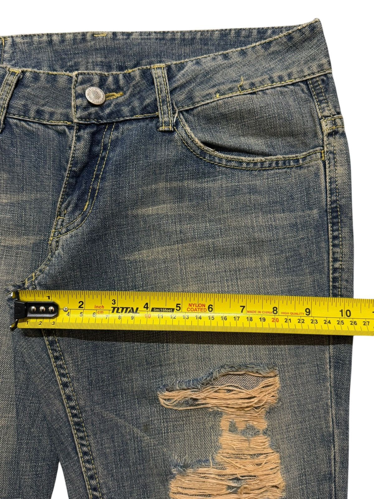 Hysteric Glamour Vintage Y2K Japanese Brand Faded Wash Ripped Wide Leg Flare Size 30" / US 8 / IT 44 - 12 Thumbnail