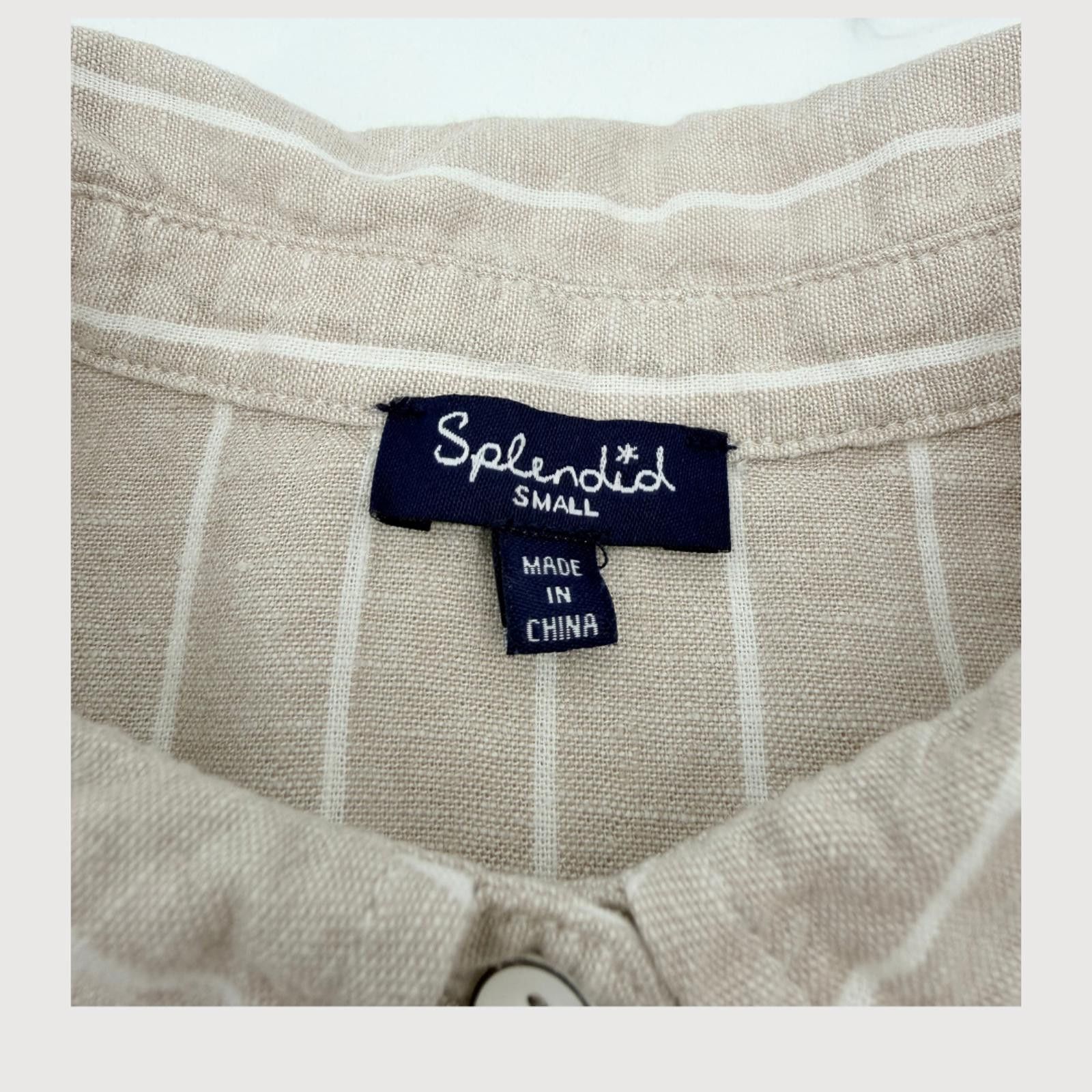 Splendid Splendid Linen Button Front Shirt Beige Stripe S Size S / US 4 / IT 40 - 3 Thumbnail