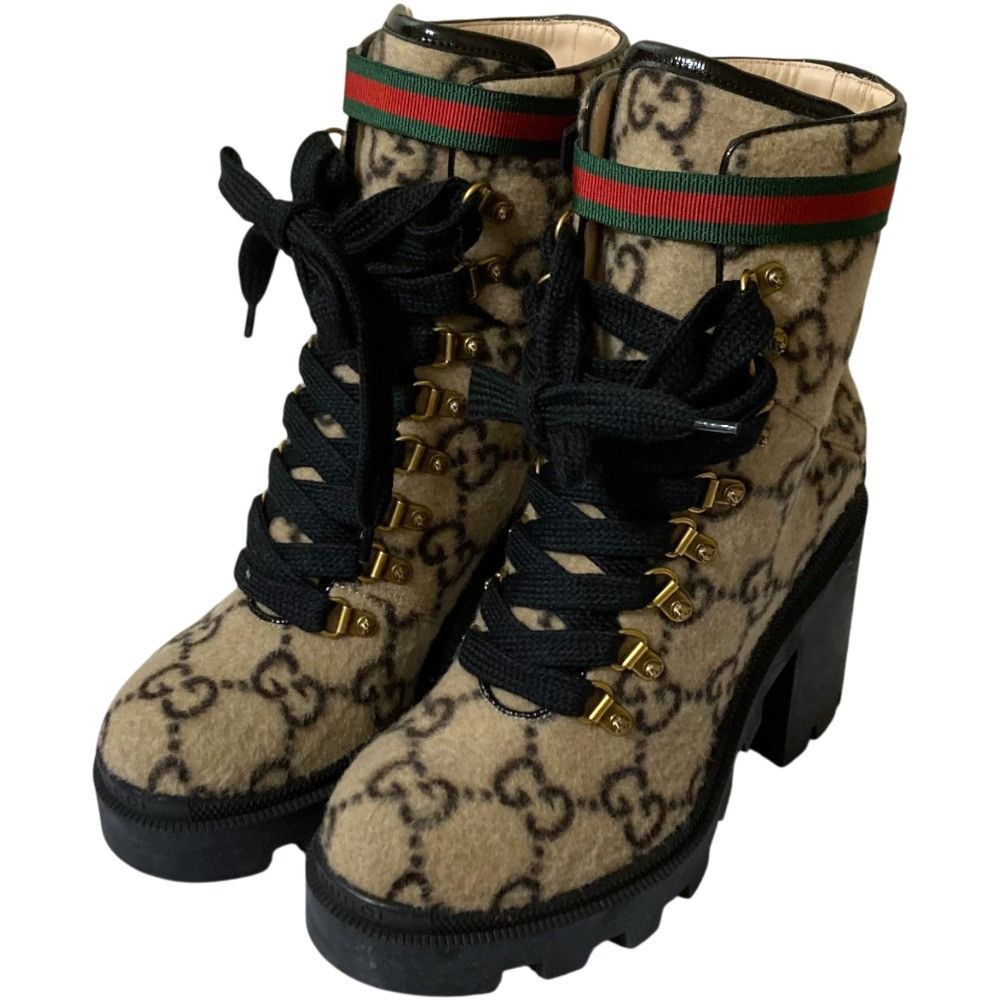 Gucci Gucci Gucci GG Wool Ankle Boots Natural Material Shoes 583349 DUTY FREE for USA Size ONE SIZE - 1 Thumbnail