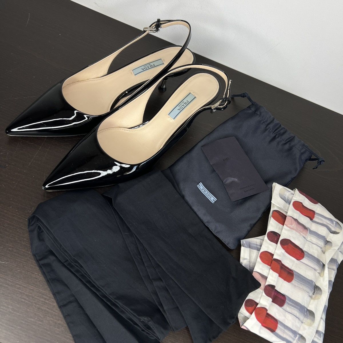 Prada PRADA Slingback Kitten Heels Black Patent Leather Scarfs Size US 7.5 / IT 37.5 - 11 Thumbnail