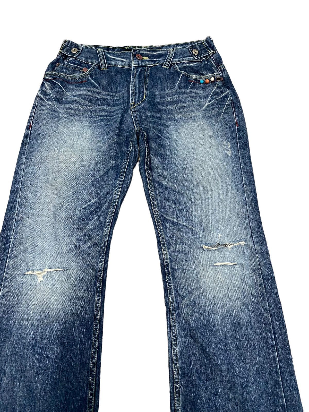 Japanese Brand X Red pepper distressed flare jeans