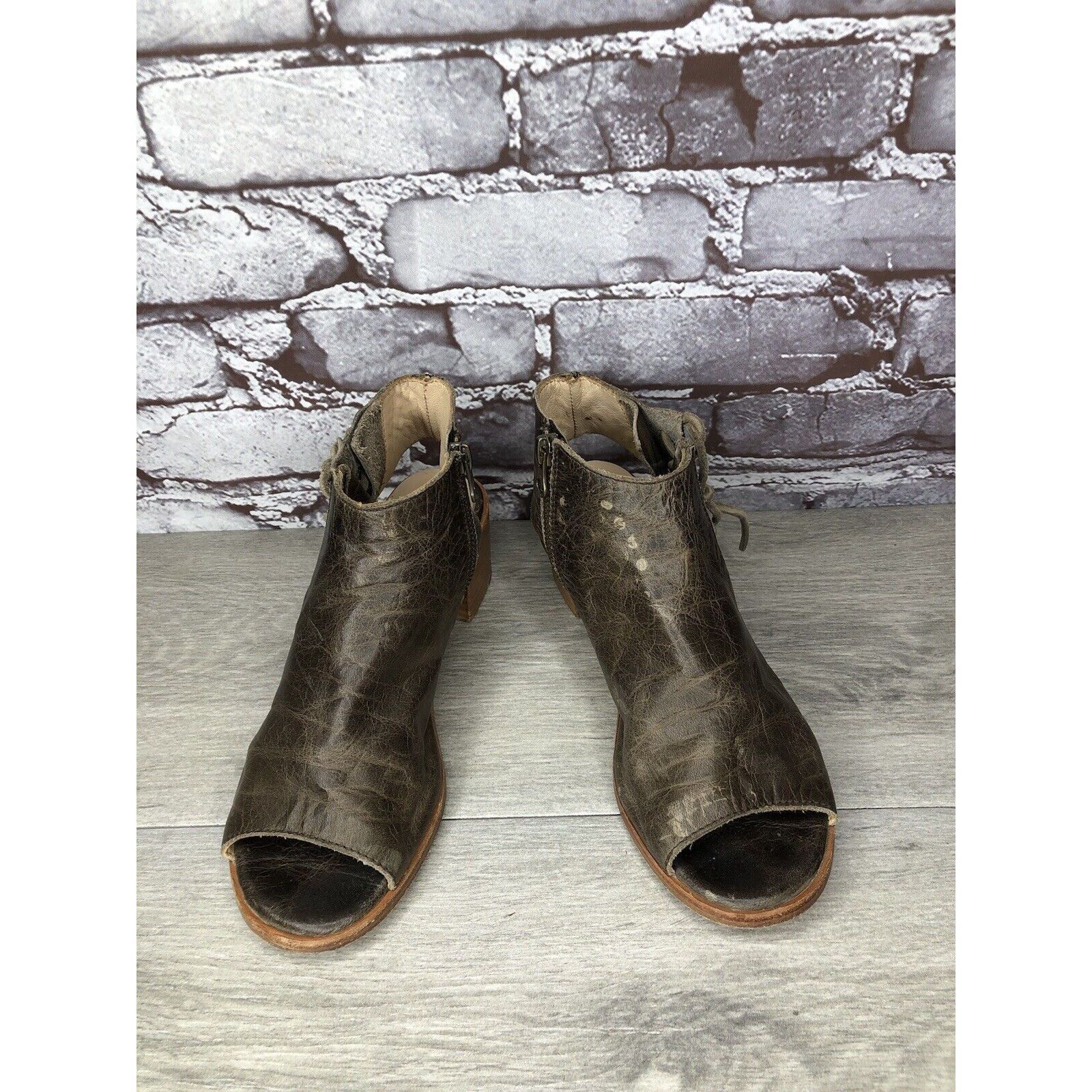 Other Baske California Ariel Olive Leather Lace Zip Open Toe Heel Size US 6 / IT 36 - 15 Thumbnail