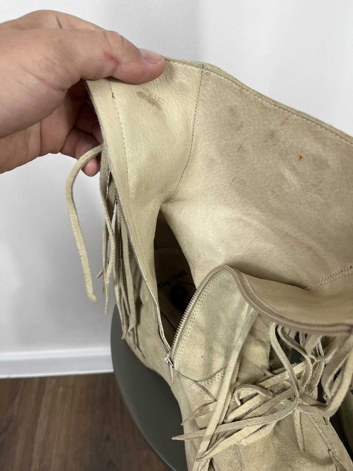Vintage Beige Suede Fringe Platform Boots with Dangling Details Zip Size US 10 / IT 40 - 13 Thumbnail