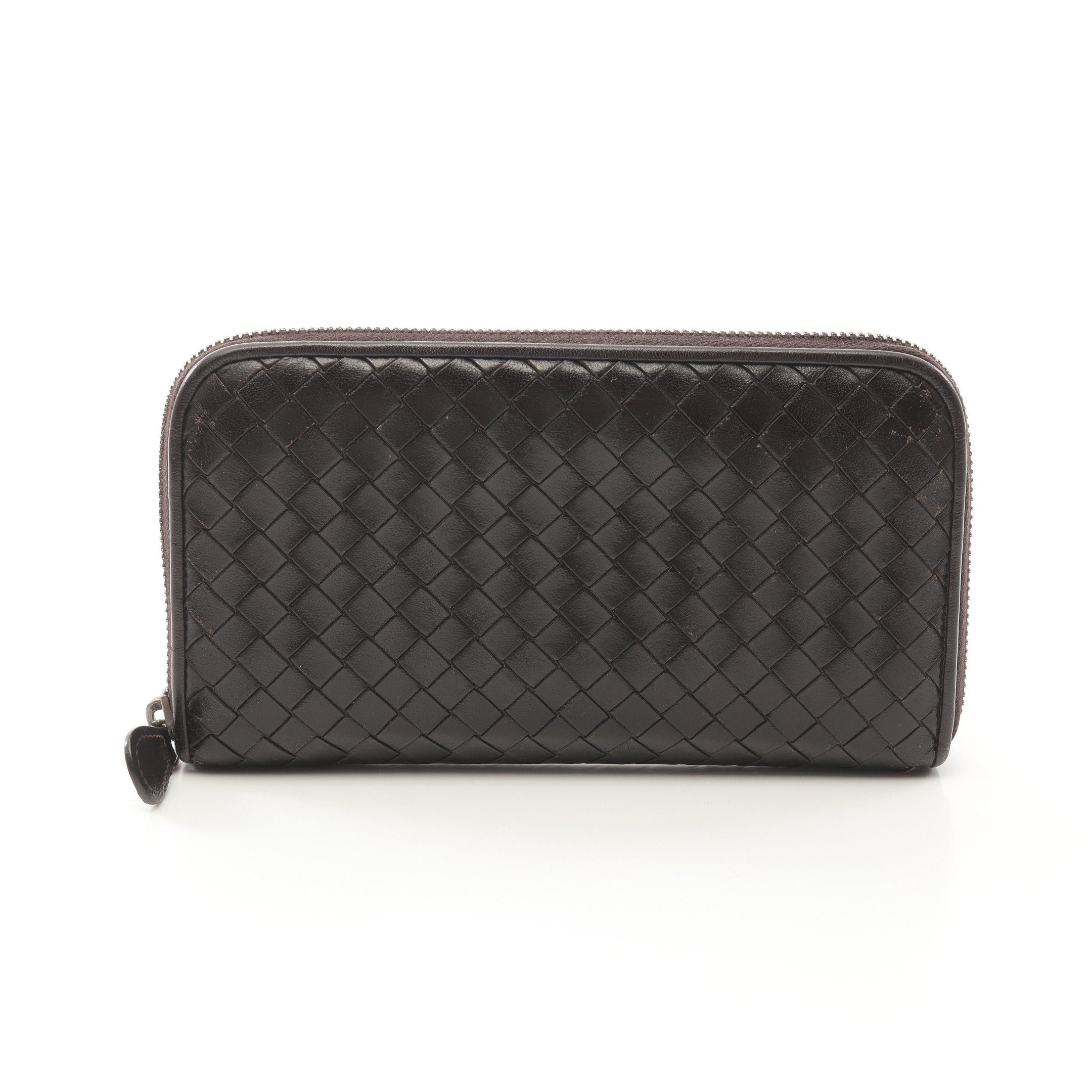 Bottega Veneta Bottega Veneta Intrecciato Round Zipper Long Wallet Leather Dark Brown Size ONE SIZE - 1 Thumbnail