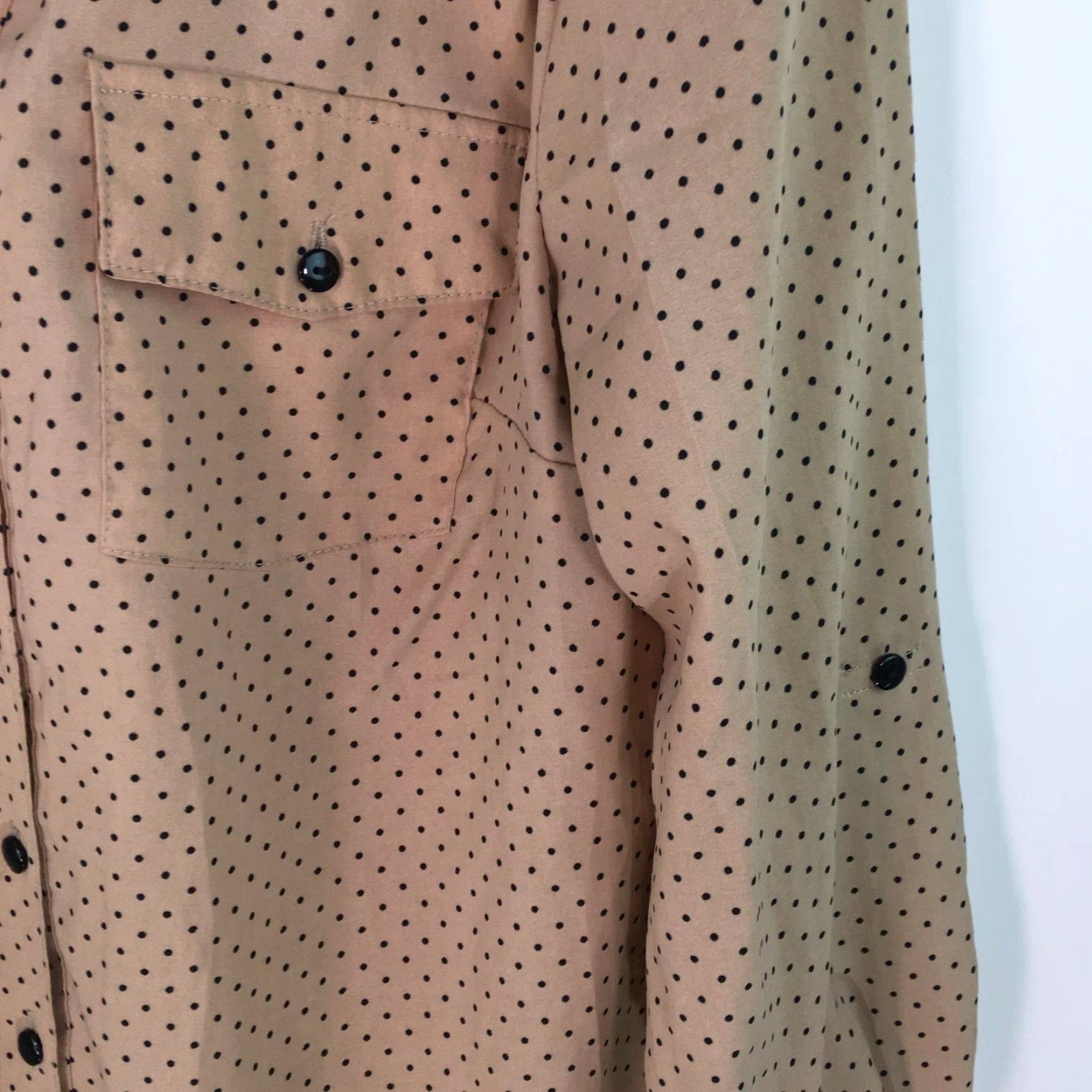 Vintage Notations Womens Blouse Casual Long Sleeves Beige Collared Button Size PM Size M / US 6-8 / IT 42-44 - 3 Thumbnail