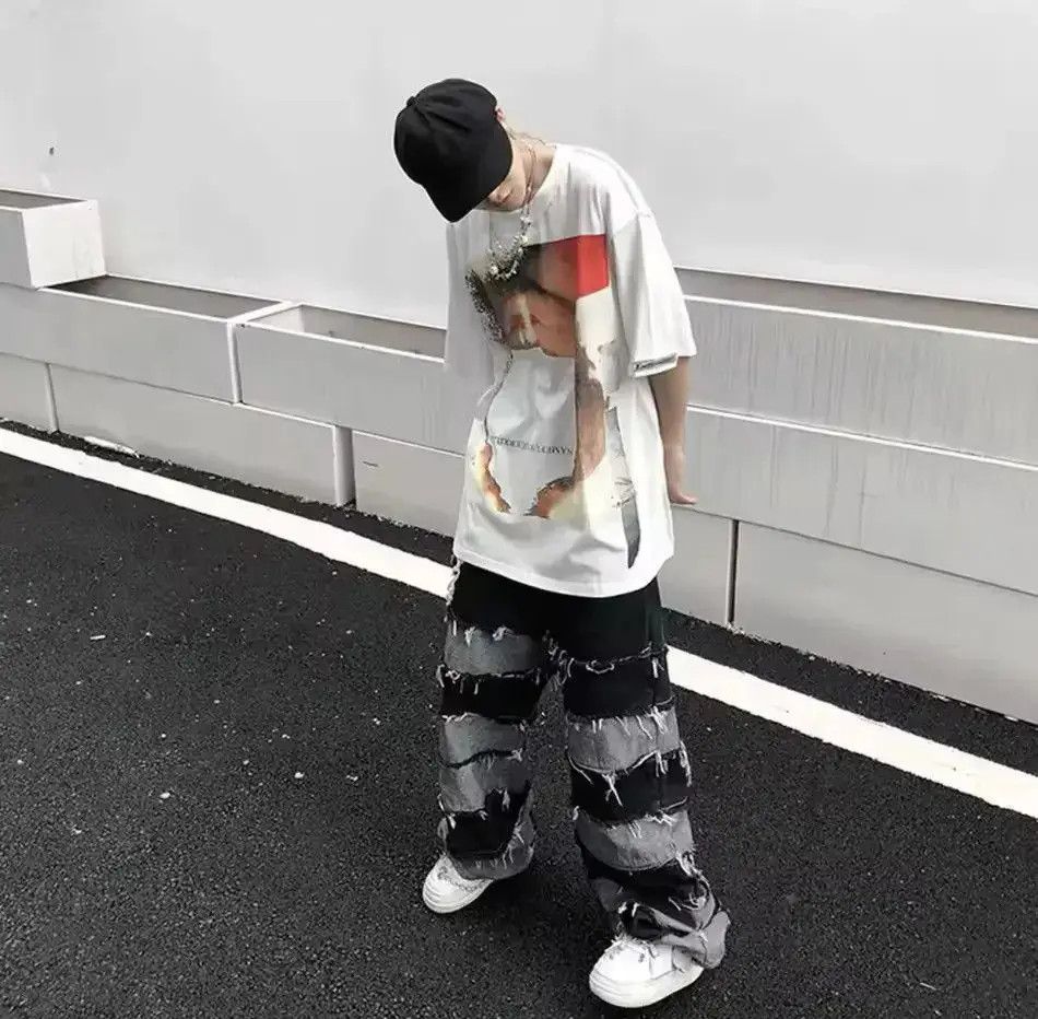 Japanese Brand Grunge Clothes Ripped Jeans Men Streetwear Casual Size US 34 / EU 50 - 2 Thumbnail