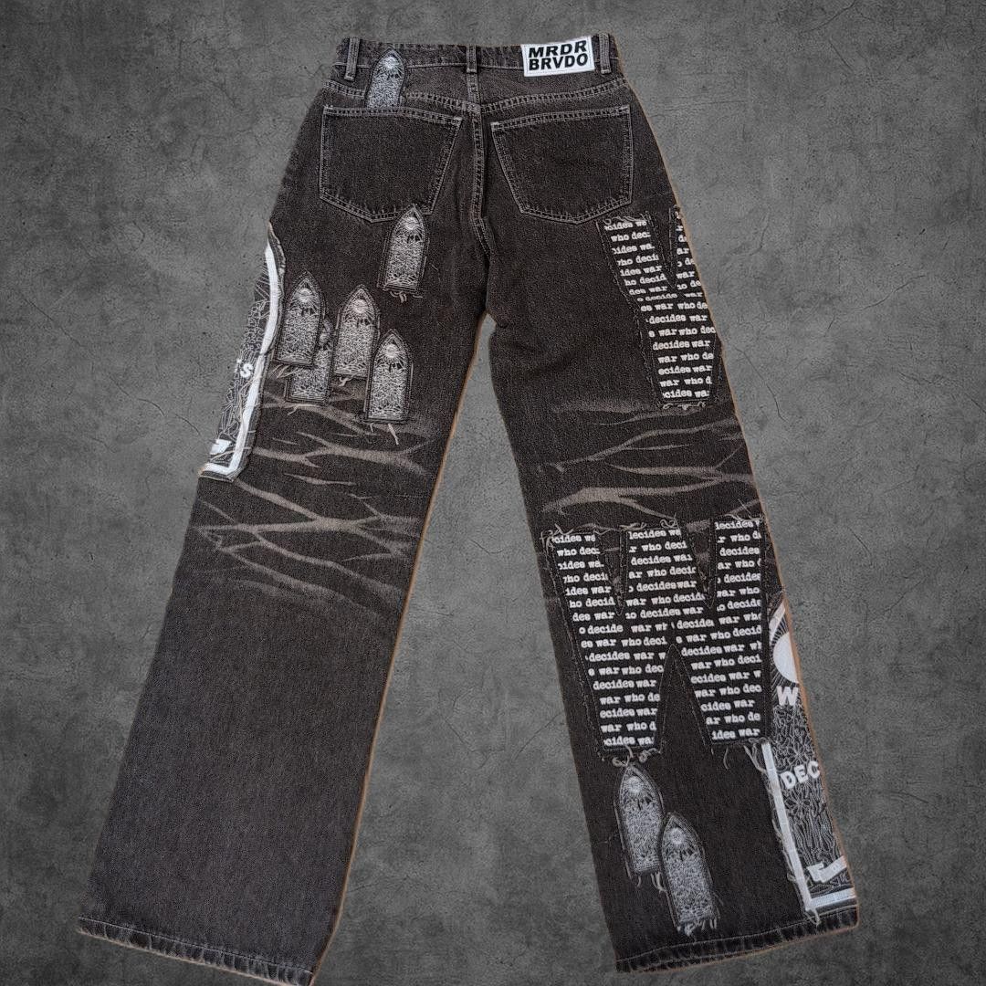 Who Decides War Who Decides War Motif Patched Denim Vintage Grey 28 New Size US 28 / EU 44 - 2 Thumbnail