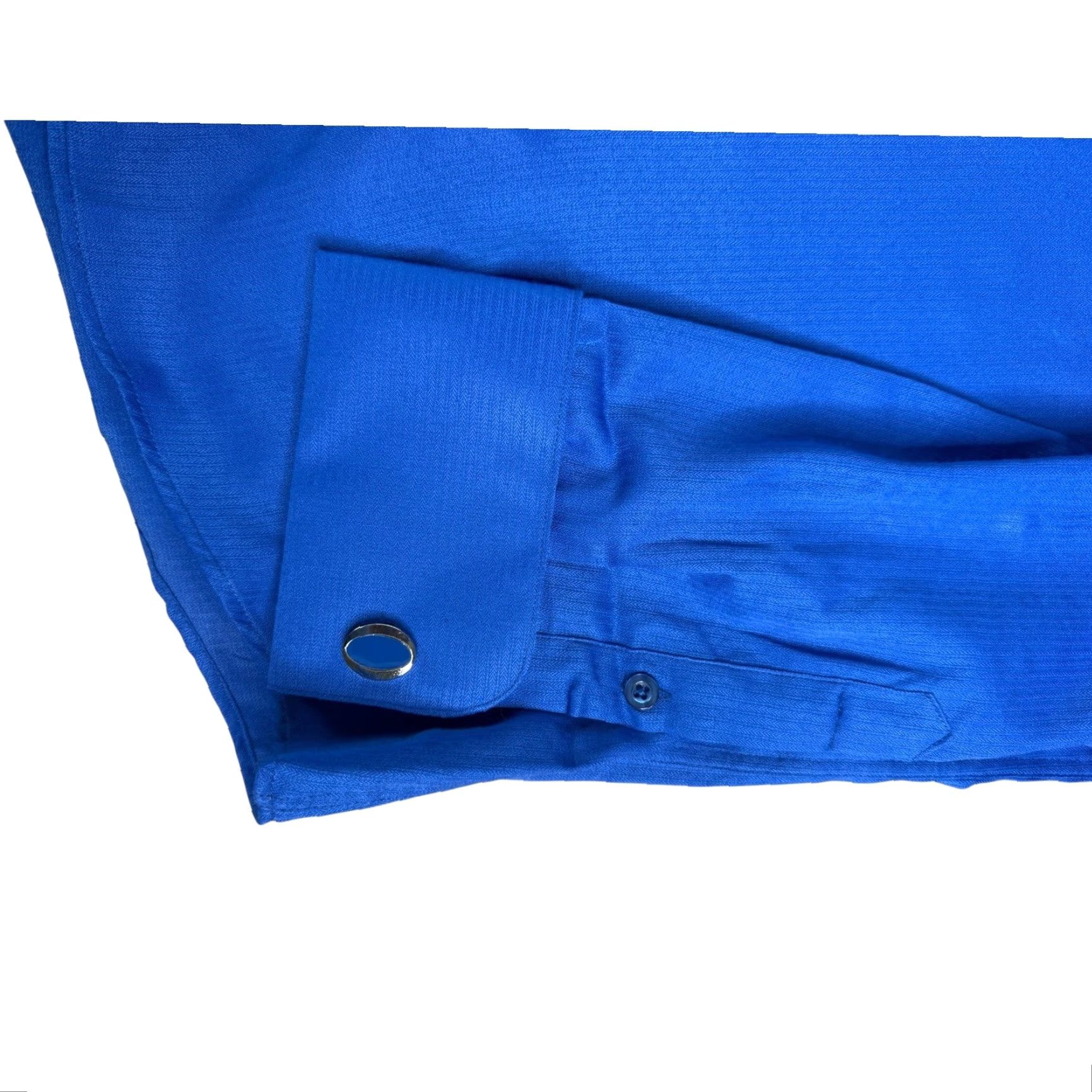 Vintage Bruno Conte Dress Shirt Herringbone Long Sleeve Blue 16.5 Regular Cuff Links French Collar Men’s Dress Shirt Size 46R - 4 Thumbnail