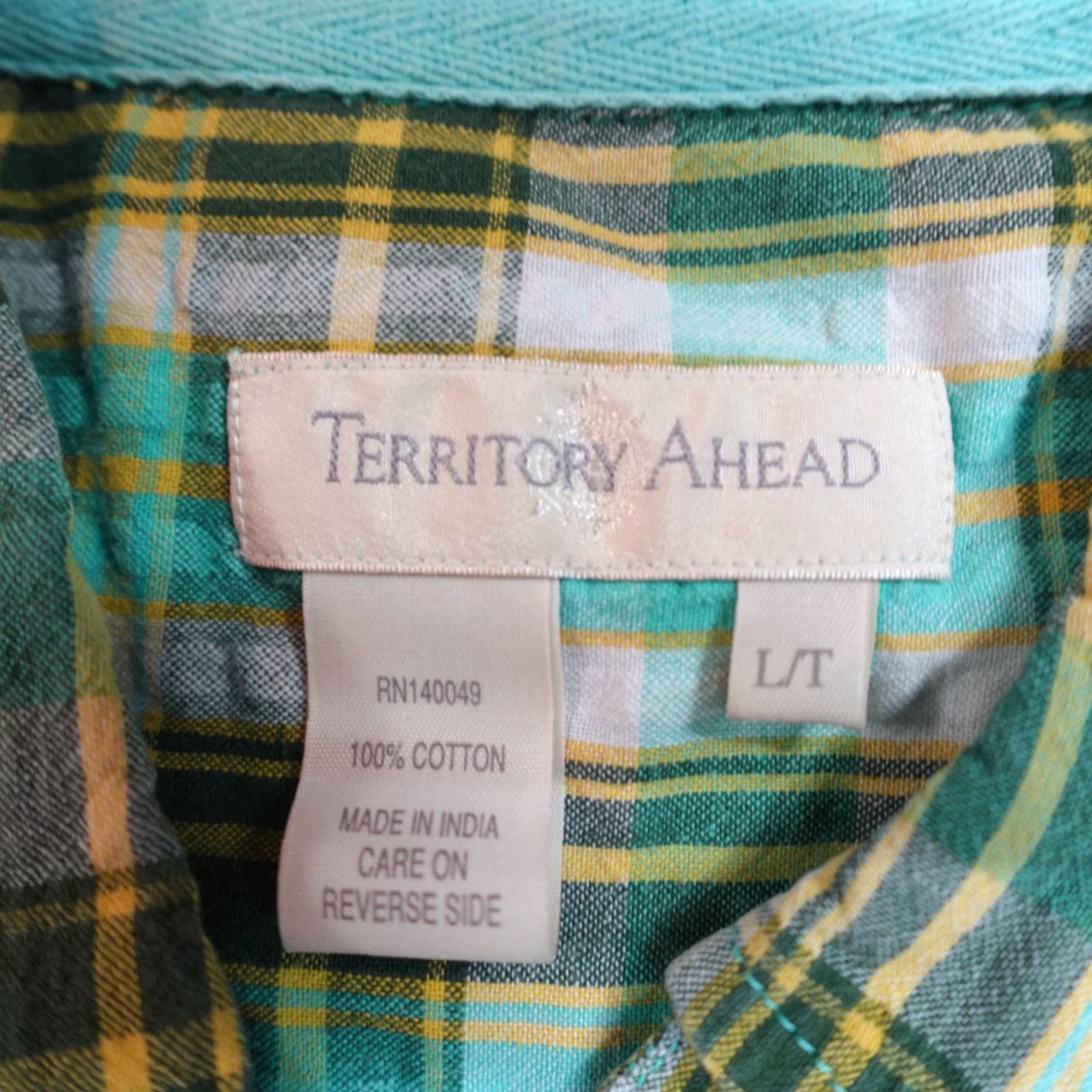 The Territory Ahead VINTAGE Territory Ahead Shirt LT Green Plaid Short Sleeve 100% Cotton Mens Size US L / EU 52-54 / 3 - 2 Thumbnail