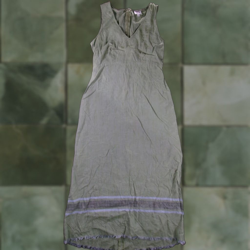Vintage Margaret OLeary Dress Women Small Green Linen Fringe Lagenlook Boho Resort Day Size S / US 4 / IT 40 - 1 Thumbnail