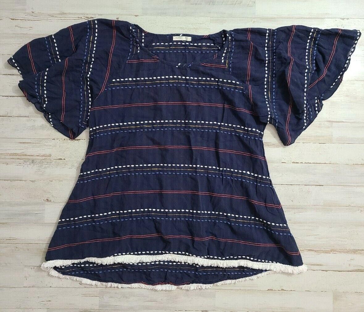 Designer Mettle Top Large Aztec Blue Fringe Embroidered blouse Size L / US 10 / IT 46 - 2 Thumbnail