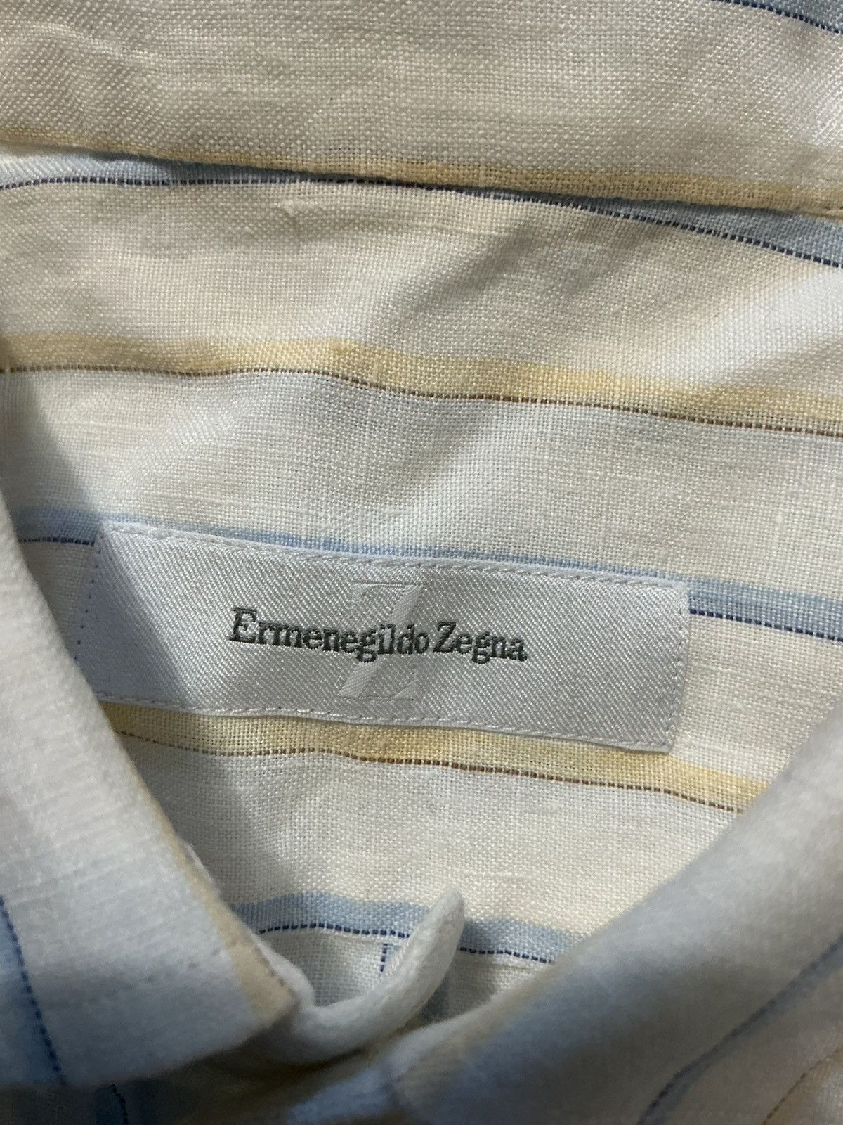 Ermenegildo Zegna Ermenegildo Zegna 100% Linen Striped Pocket Button Shirt Size US M / EU 48-50 / 2 - 5 Thumbnail