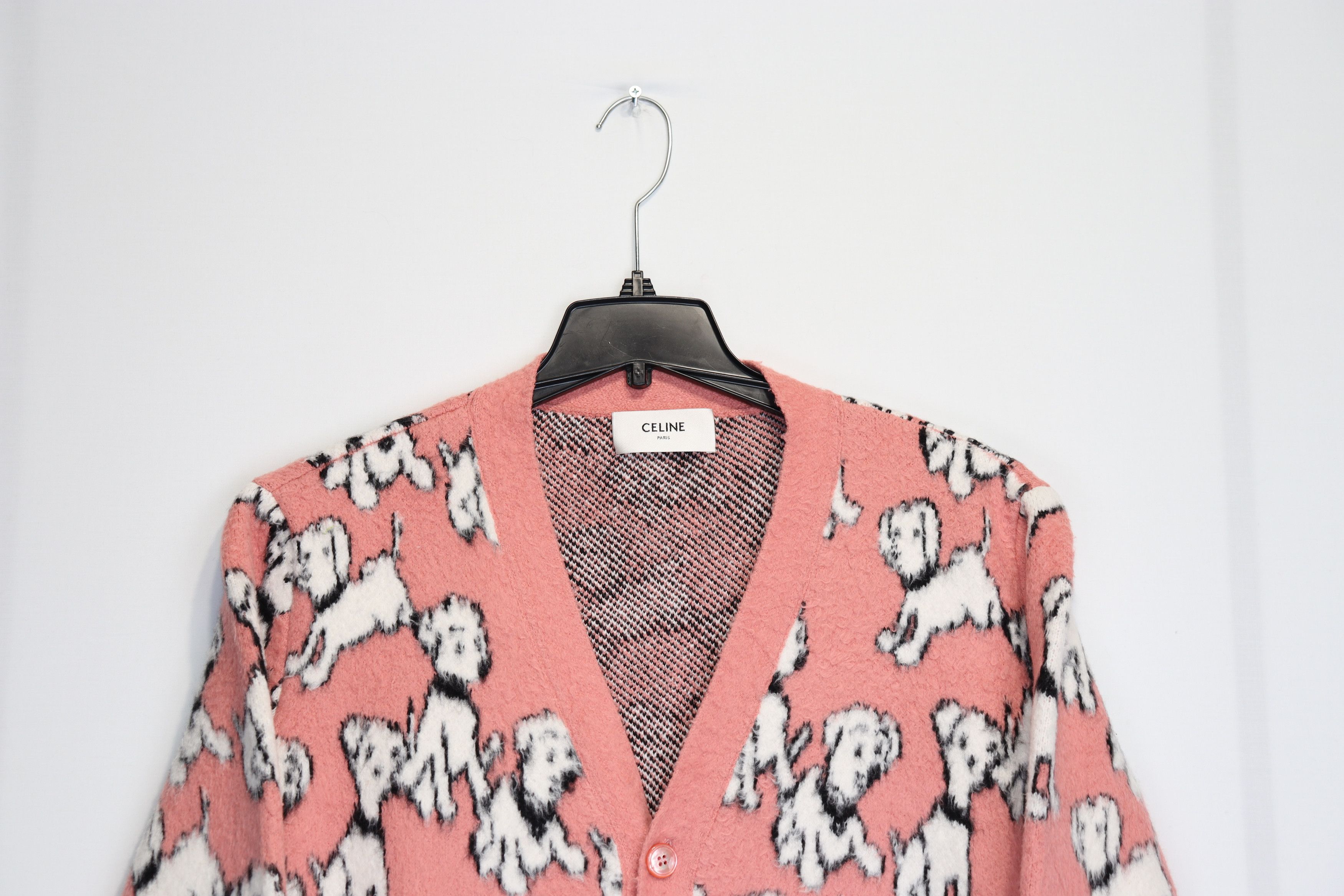 Celine o1rshd1 V Neck Puppy Cotton Blend Cardigan in Pink/Black Size US M / EU 48-50 / 2 - 5 Thumbnail