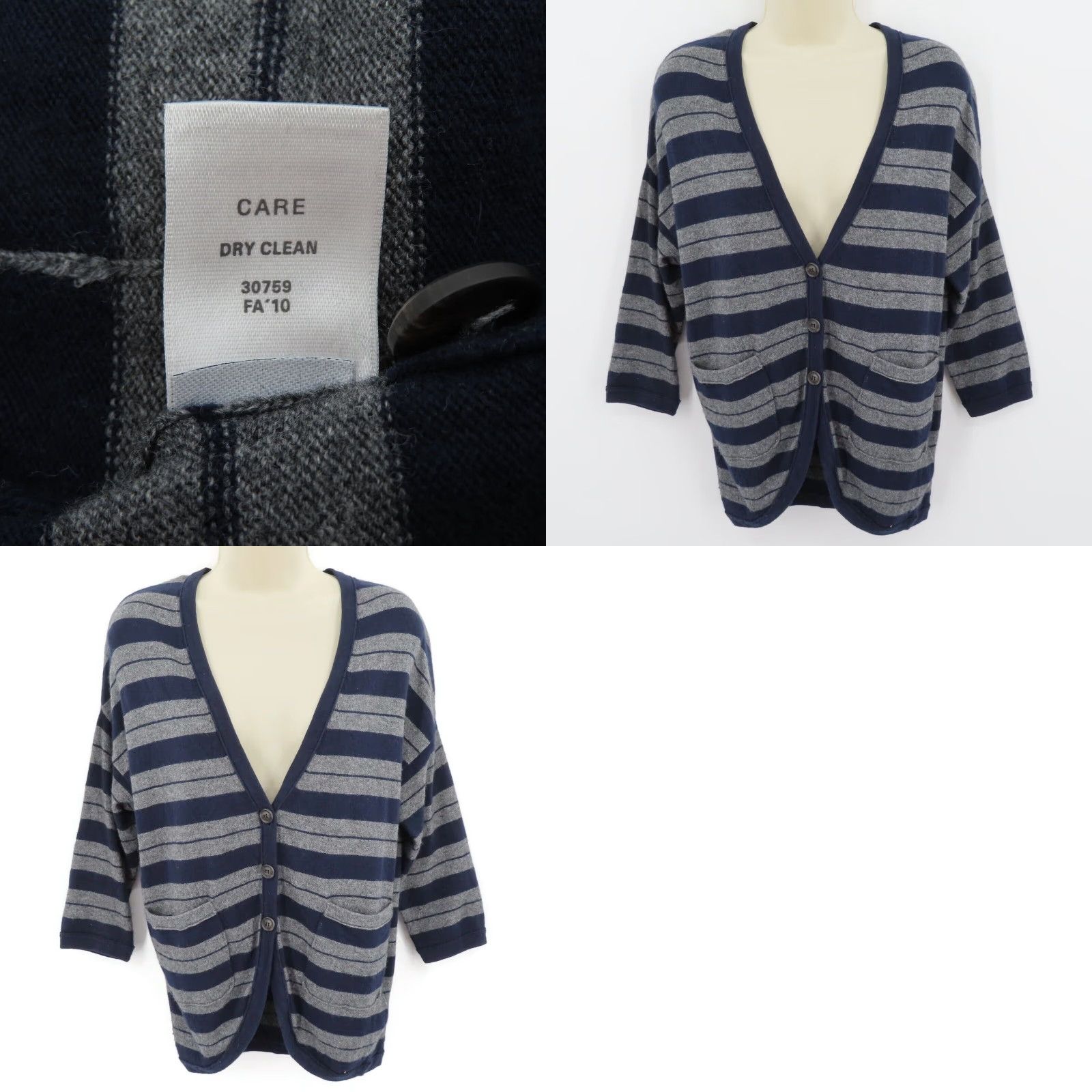 MZ Wallace Wallace Cardigan Sweater Women Small Gray Navy Striped V-Neck Button Wool Cashmere Knit Long Sleeve Regular Fit Size S / US 4 / IT 40 - 8 Thumbnail