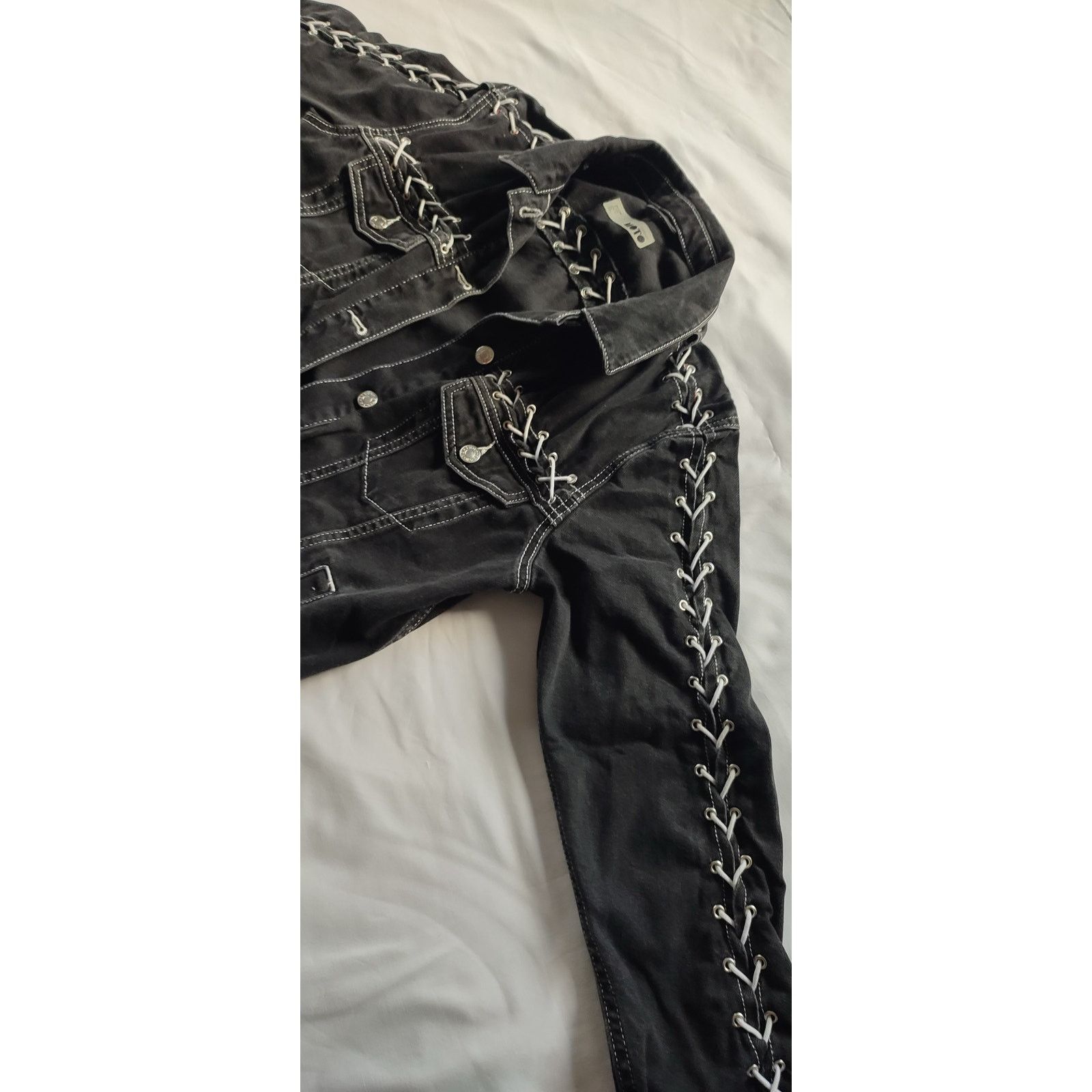 Topshop TOPSHOP MOTO women's Black Denim Jacket with Laces Size M / US 6-8 / IT 42-44 - 5 Thumbnail