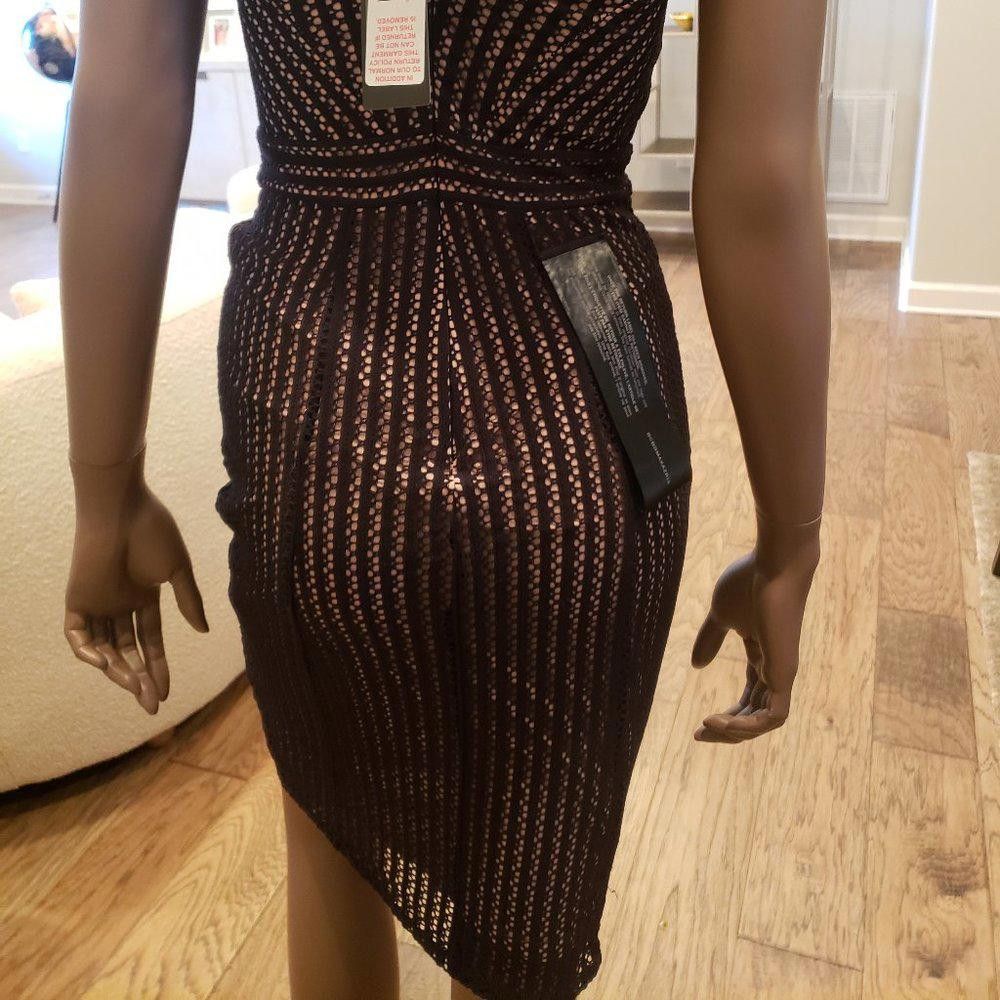 Bcbgmaxazria BCBG MaxAzria Black Mesh V-Neck Body-Con Dress. Size XS / US 0-2 / IT 36-38 - 5 Thumbnail
