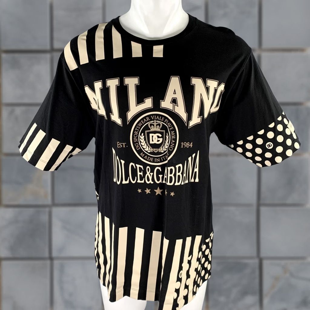 Dolce & Gabbana DOLCE & GABBANA Size 38 Black White Polka Dot Stripes Cotton Short Sleeve Shirt Size US S / EU 44-46 / 1 - 1 Thumbnail