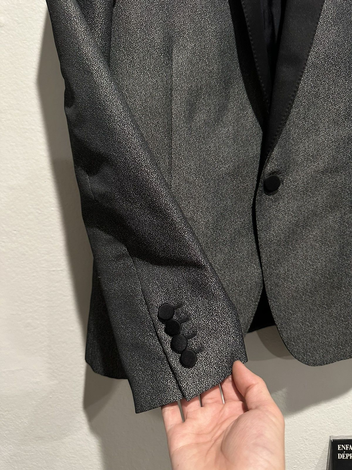 Hedi Slimane × Saint Laurent Paris FW13 Metallic Babycat Le Smoking Shawl Blazer Size 46R - 3 Thumbnail