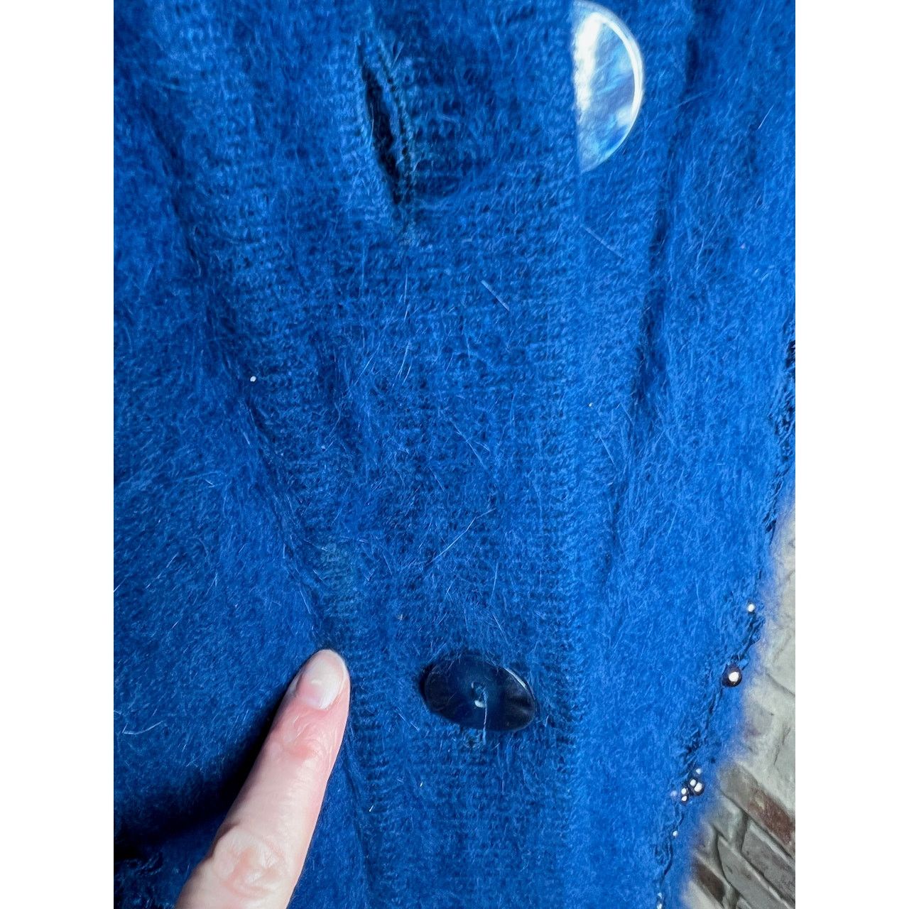 Vintage sweater coat fuzzy beaded sequin flower angora blue Size US XL / EU 56 / 4 - 4 Thumbnail