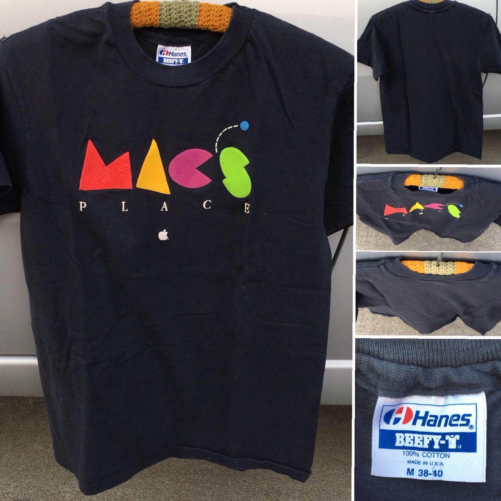 Hanes VINTAGE MACS PLACE T-Shirt Black 1980s Hanes M 38-40 Mens Graphic Tee Short Sleeve 100% Cotton Worldwide United States USA Secretary/Geek Size US M / EU 48-50 / 2 - 6 Thumbnail