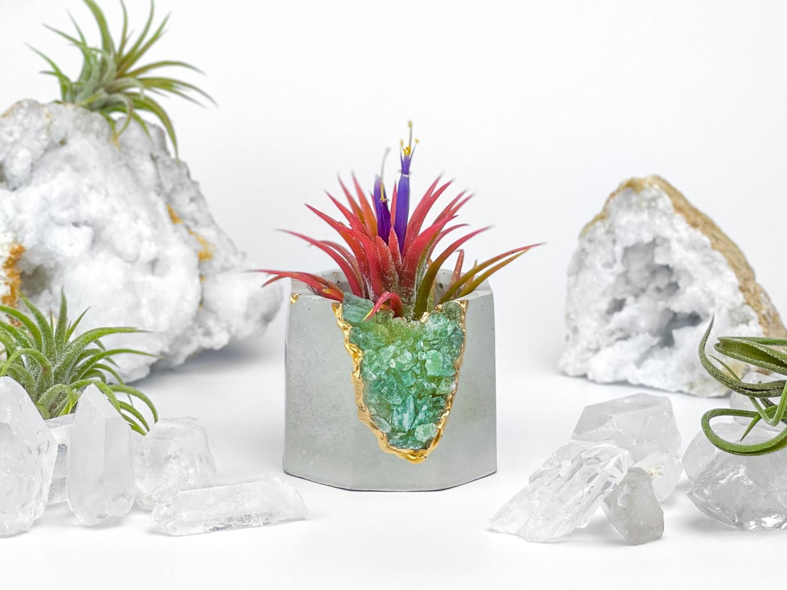 Other Green Apatite Crystal Planter | Handmade Concrete Geode Pot Size ONE SIZE - 4 Thumbnail