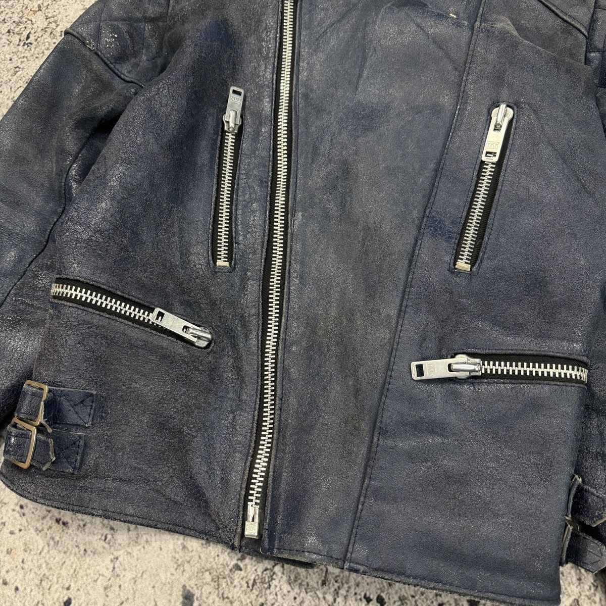 Vintage Faded Washed Blue Leather Moto Zip Jacket ERD Grunge Biker Size US L / EU 52-54 / 3 - 8 Thumbnail