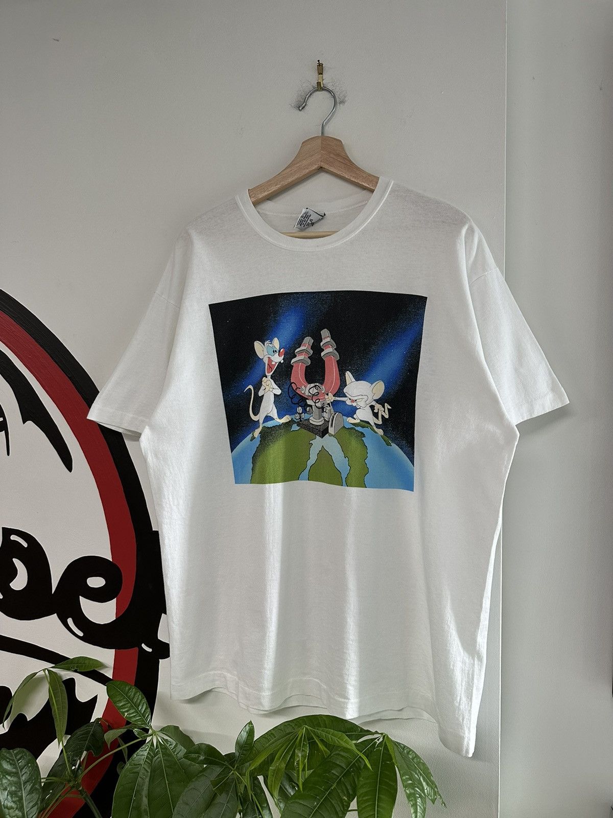 image of Cartoon Network x Vintage 90's Animaniacs Pinky And The Brain Graphic Tee Size XL in White, Men's