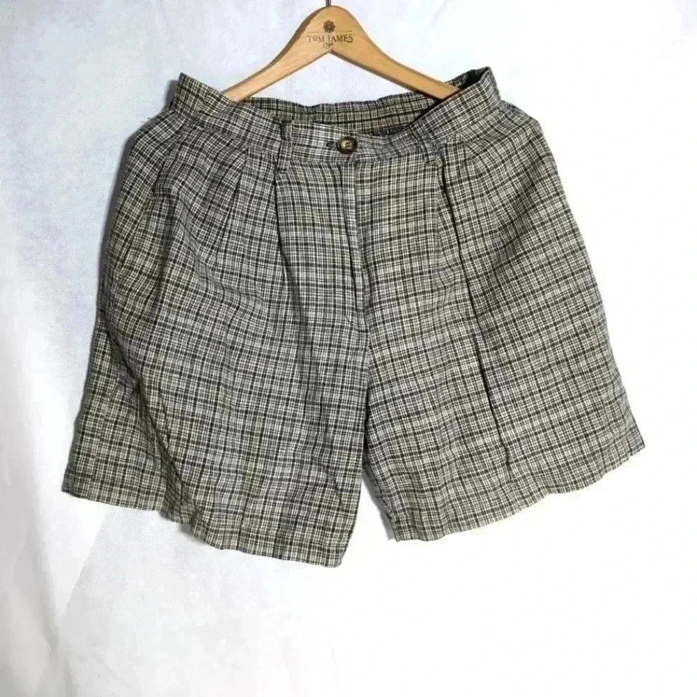 Designer IVY PETITES Plaid Shorts Linen Cotton blend sz 6 p petite Size 28" / US 6 / IT 42 - 1 Thumbnail