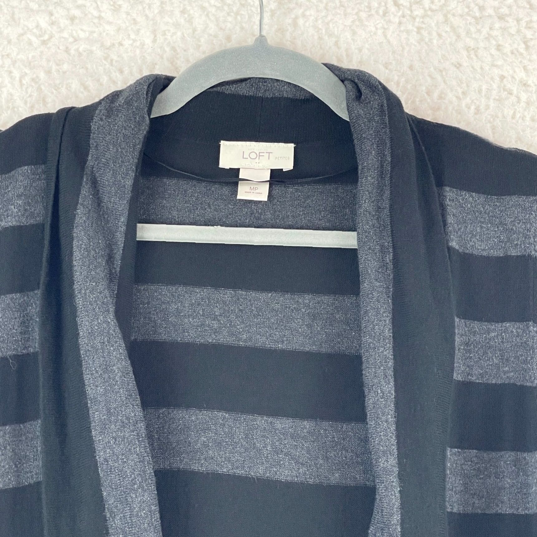 Loft LOFT Ann Taylor Cardigan Sweater Petites Black Gray Striped Womens PM Open V-Neck Long Sleeve Knit Size M / US 6-8 / IT 42-44 - 3 Thumbnail