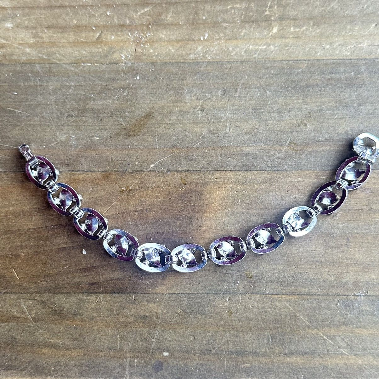 Vintage Vintage Krementz silver leaf links and rhinestones bracelet Size ONE SIZE - 6 Thumbnail