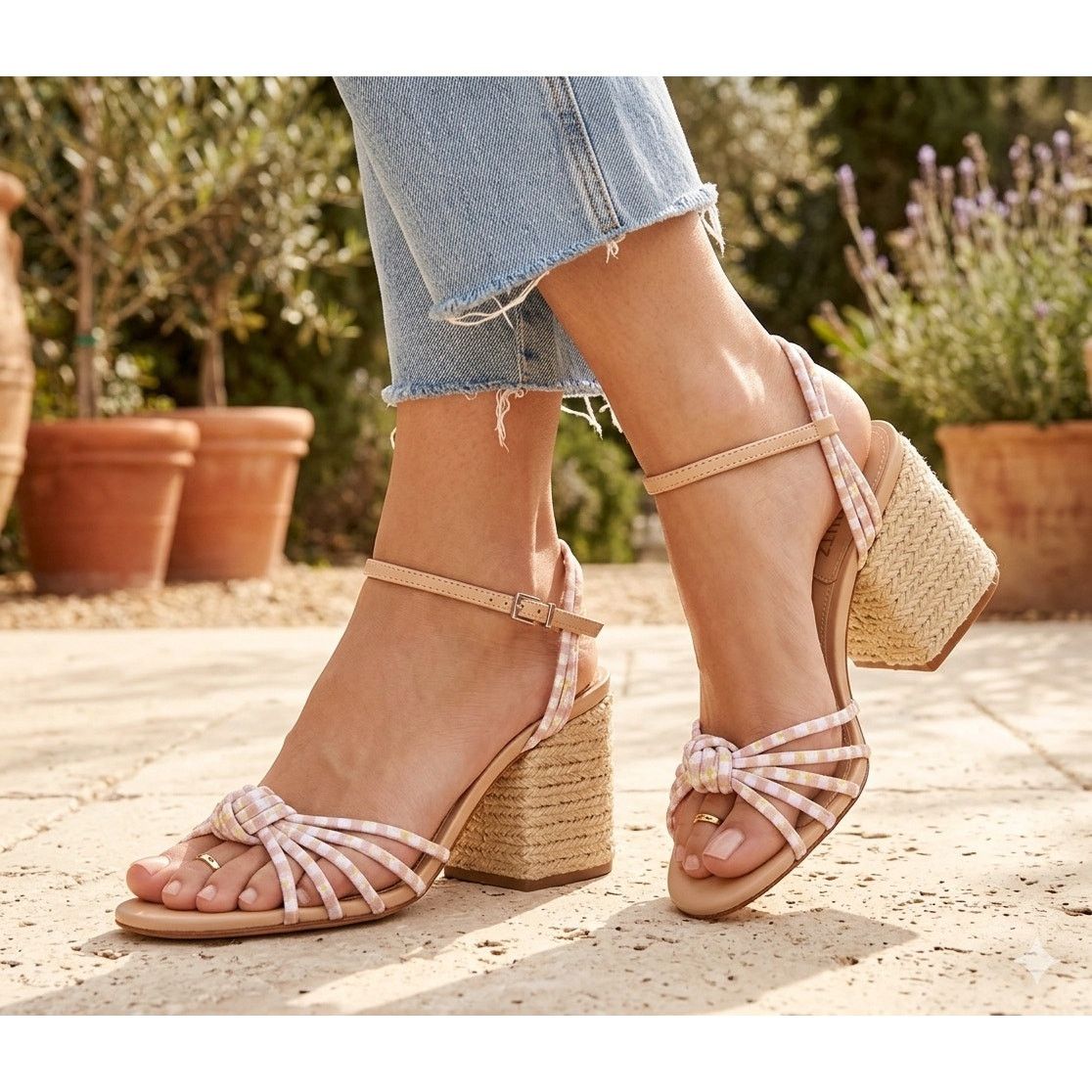 SCHUTZ New Schutz Dahra gingham strappy heel sandals 8.5 nude Size US 8.5 / IT 38.5 - 1 Thumbnail