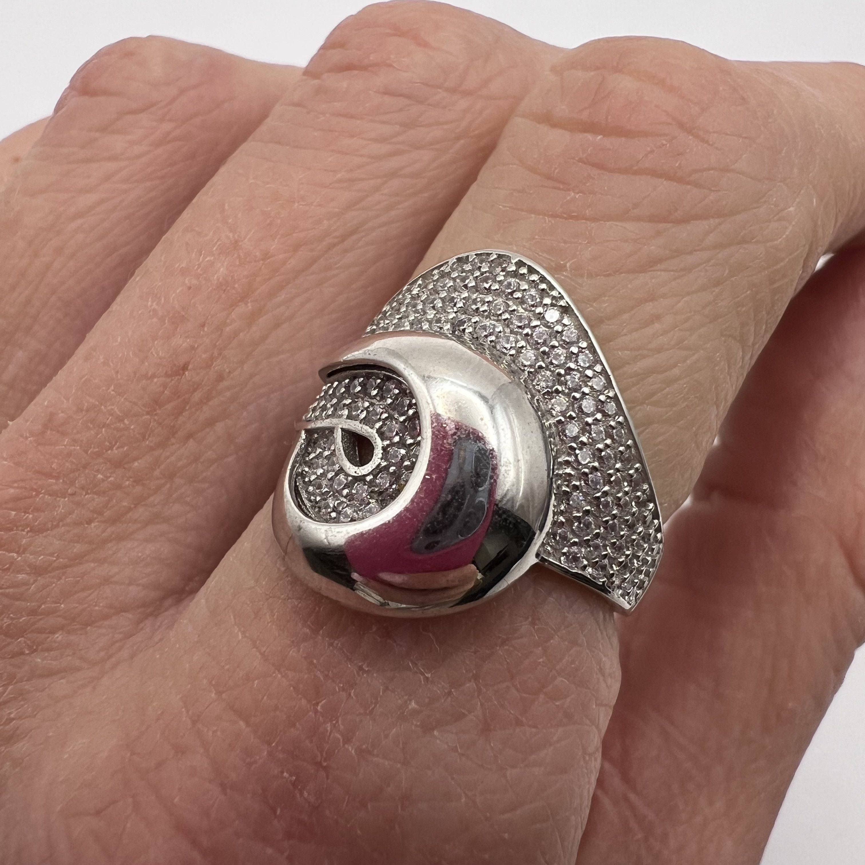 Vintage 925 Sterling Silver Ring Size 7 Pavé CZ Swirl Ring 3.0g Size ONE SIZE - 1 Thumbnail