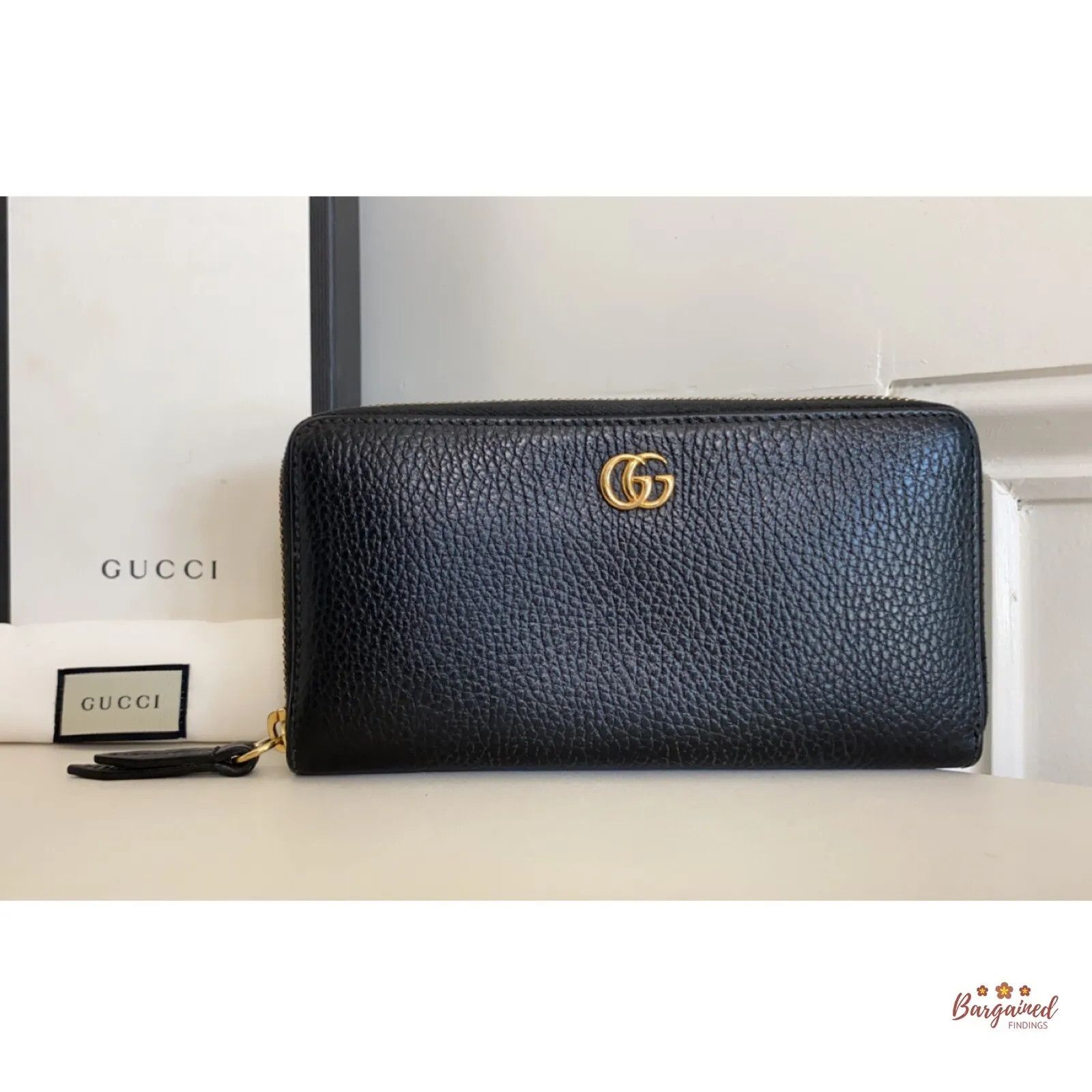Gucci GUCCI Black Pebbled Leather Double G Metal Zip Around Long Size ONE SIZE - 1 Thumbnail