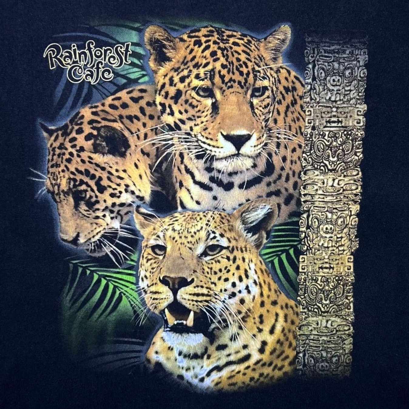 Vintage VINTAGE Rainforest Cafe Cheetah Jaguar Wildlife Tourist Black T-Shirt Large XL Mens Short Sleeve Cotton Graphic Front 90s Size US L / EU 52-54 / 3 - 5 Thumbnail