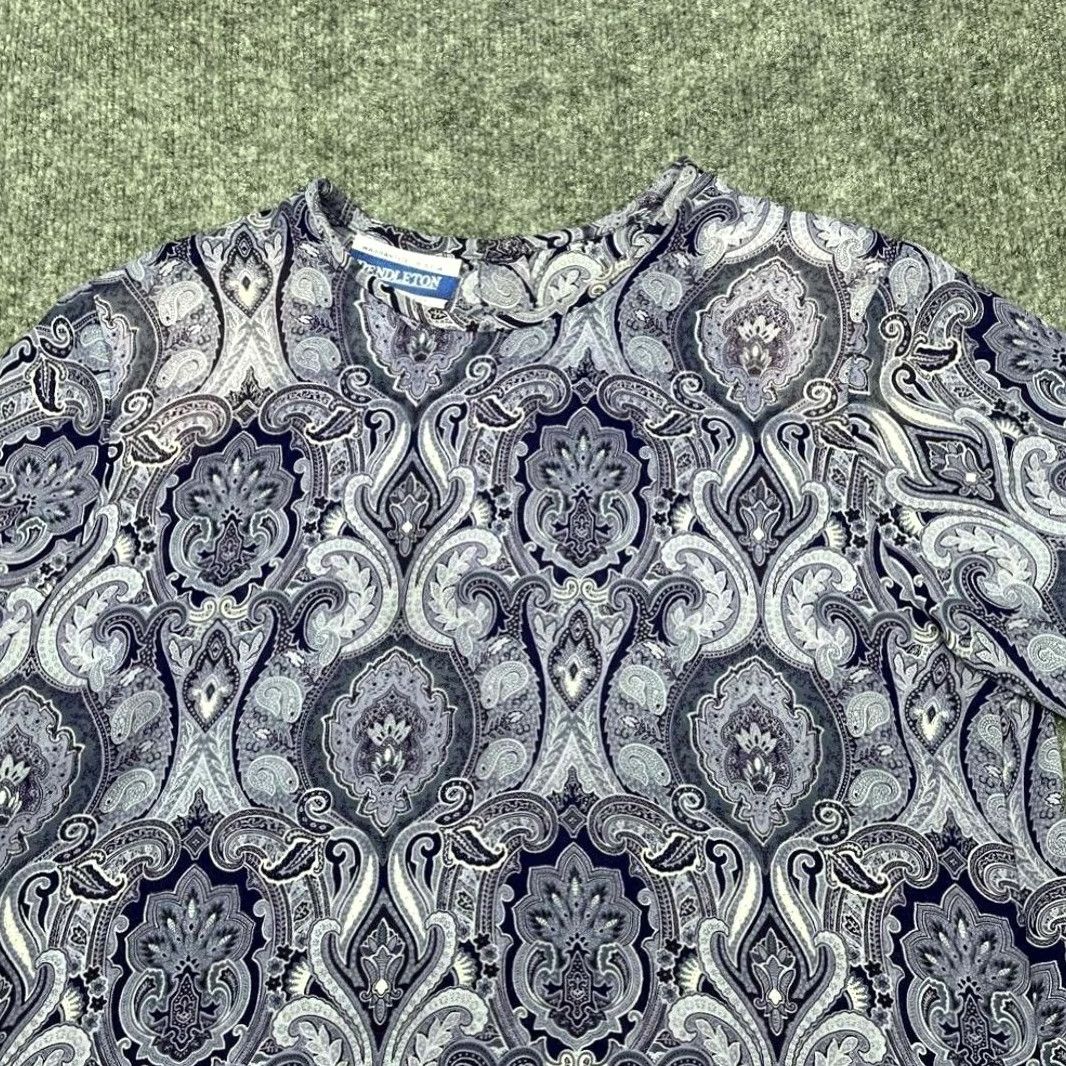 Pendleton VINTAGE Pendleton Blouse Womens 6 Purple White Damask Short Sleeve Crew Neck Mens? Size M / US 6-8 / IT 42-44 - 5 Thumbnail