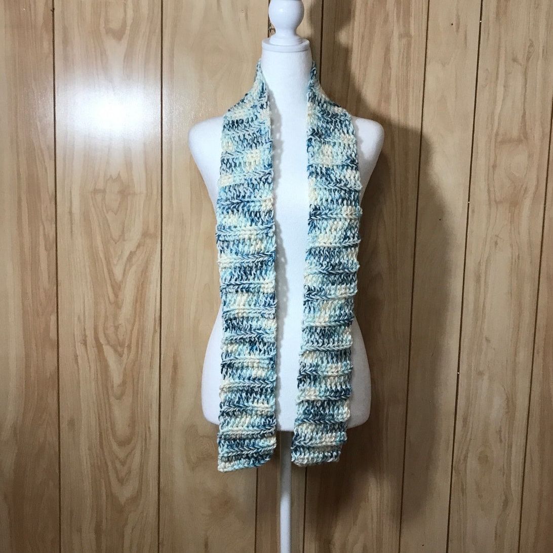 Handmade NWT Handmade Crocheted Blue Textured Beanie & Scarf 58” Size ONE SIZE - 4 Thumbnail