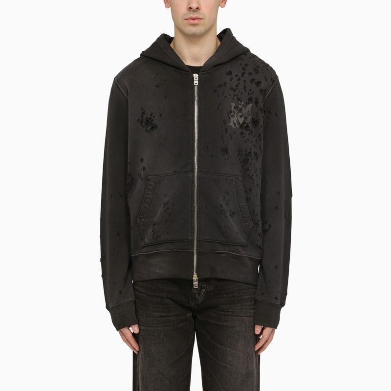 image of Amiri Black Zip Sweatshirt With Wear, Men's (Size Large)
