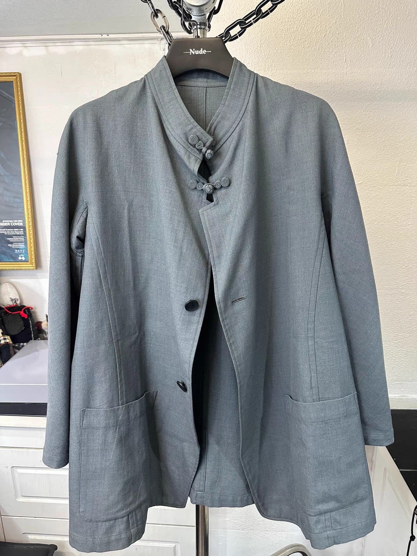 Yohji Yamamoto Gray Mandarin Collar Light Jacket - XL Size US XL / EU 56 / 4 - 6 Thumbnail