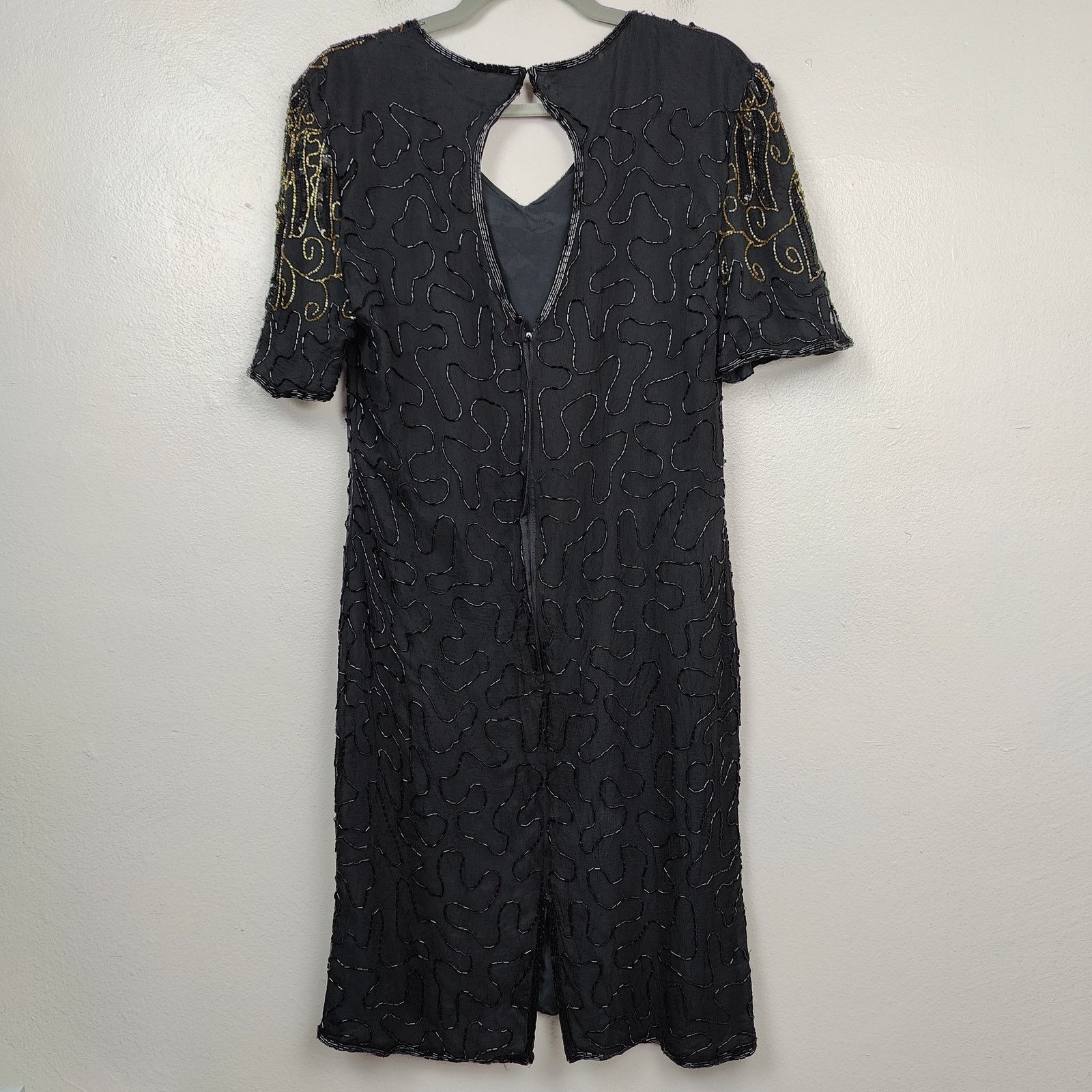 Other Vintage JMC Beaded Silk Dress Womens Medium Black Gold Size M / US 6-8 / IT 42-44 - 3 Thumbnail