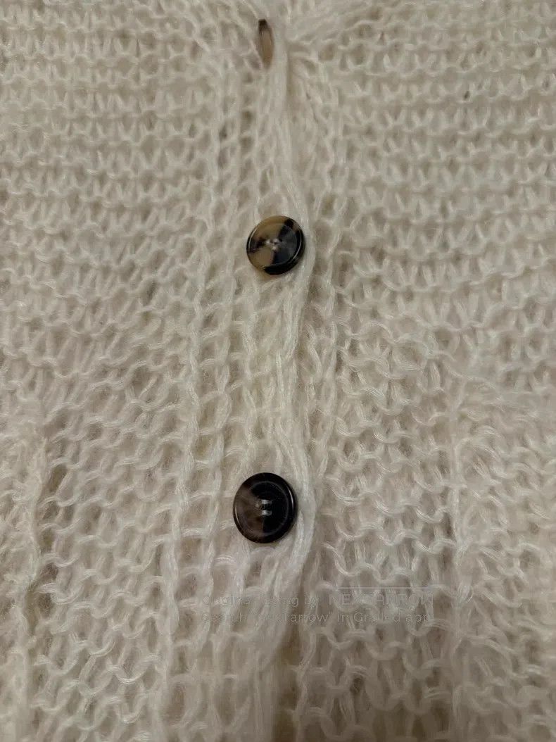 Loewe Loewe Beige Logo Mohair V-Neck Open Cardigan Jacket Size XS / US 0-2 / IT 36-38 - 5 Thumbnail