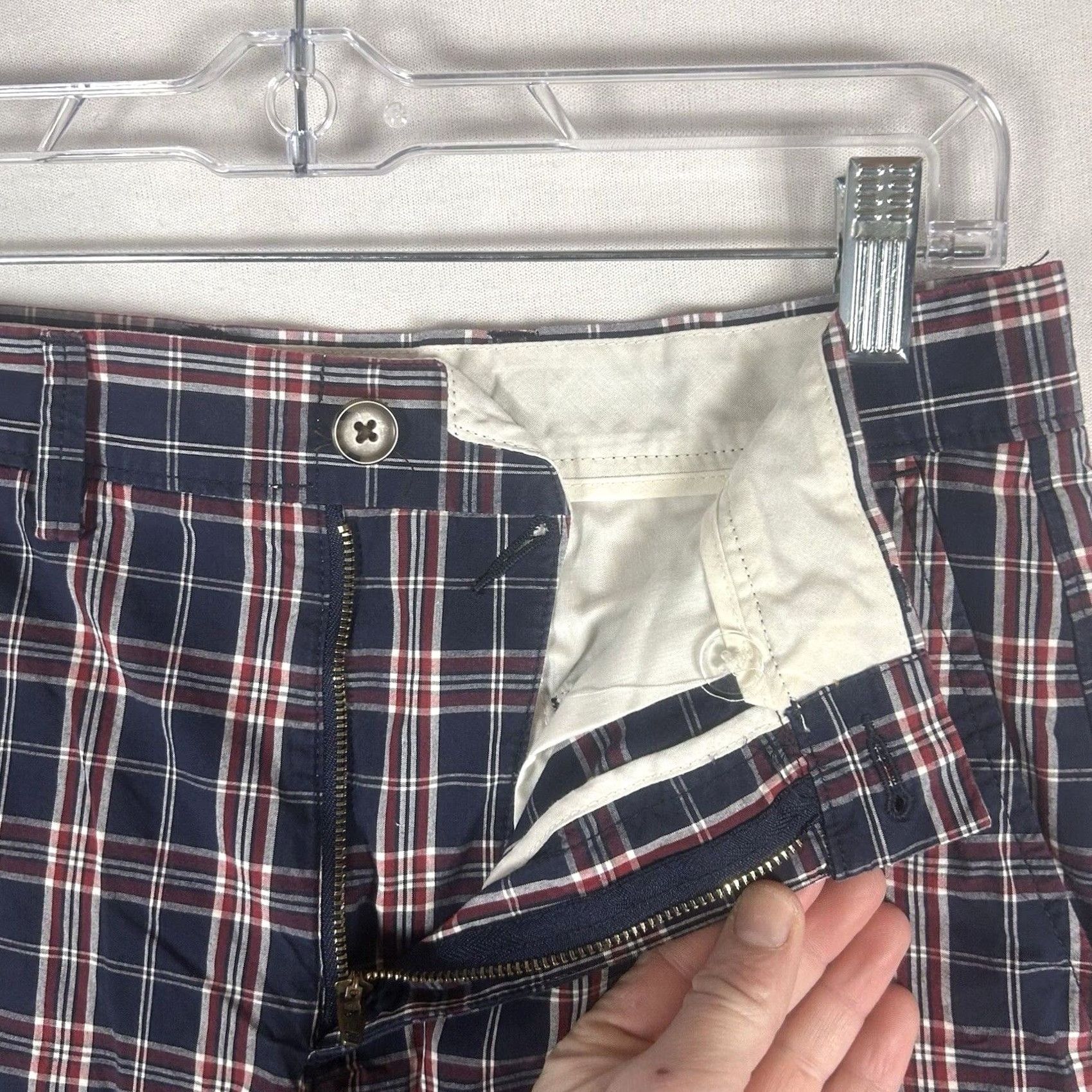 J.Crew J.CREW Chino Shorts Mens 29W Blue Plaid Flat Front Bermuda Casual Modern 9in Inseam Size US 29 - 2 Thumbnail