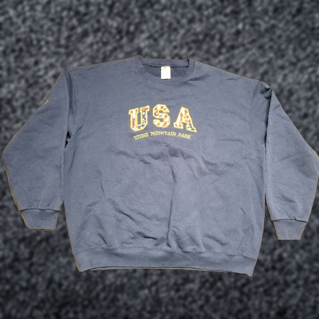 Fruit Of The Loom VINTAGE Fruit of the Loom Crew Neck Sweatshirt 2XL Georgia Stone Mountain Park USA Embroidered Men’s Blue Size US XXL / EU 58 / 5 - 1 Thumbnail