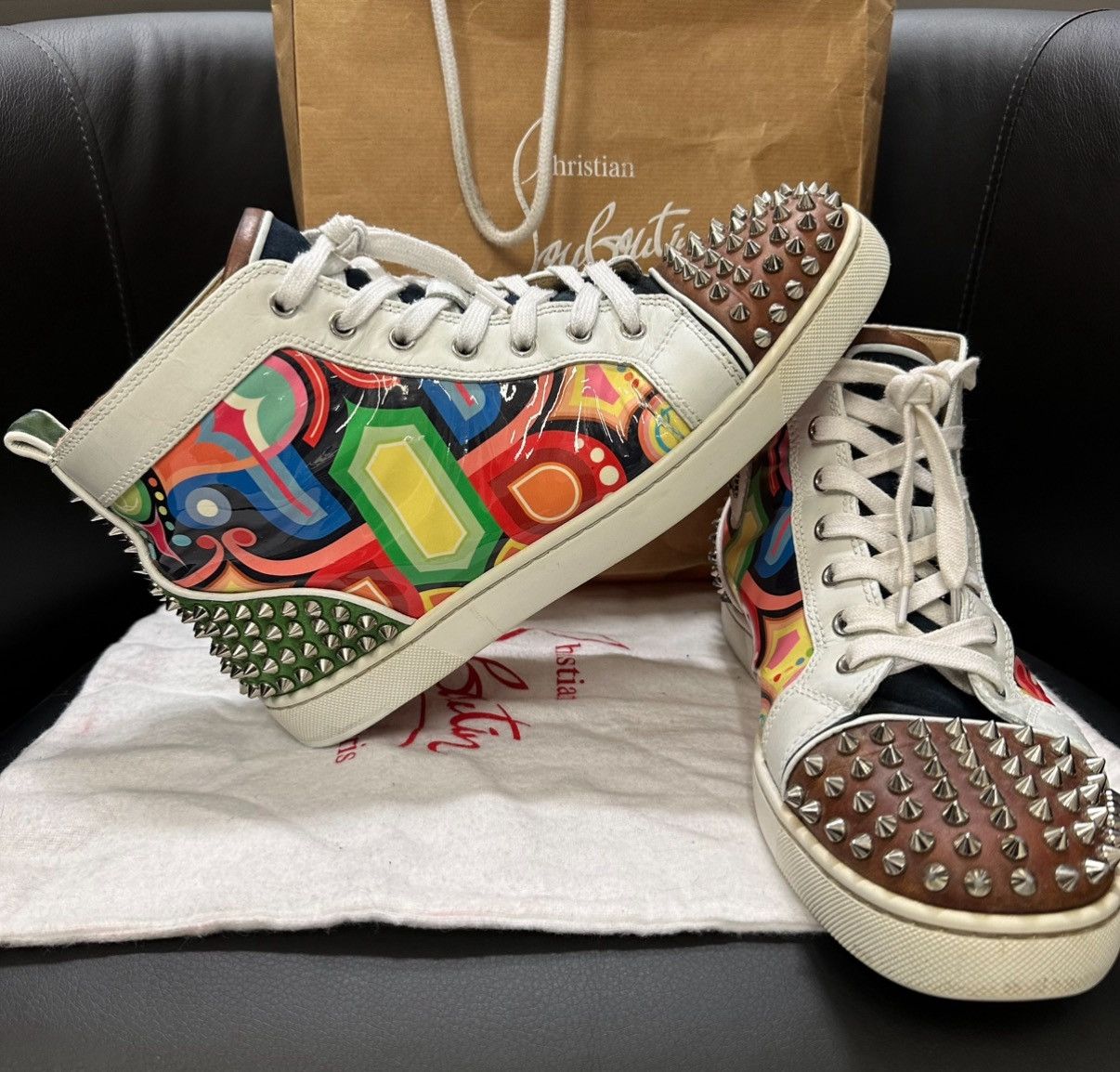 Christian Louboutin Christian Louboutin Multicolor Spiked Sneakers – original Size US 8 / EU 41 - 1 Thumbnail