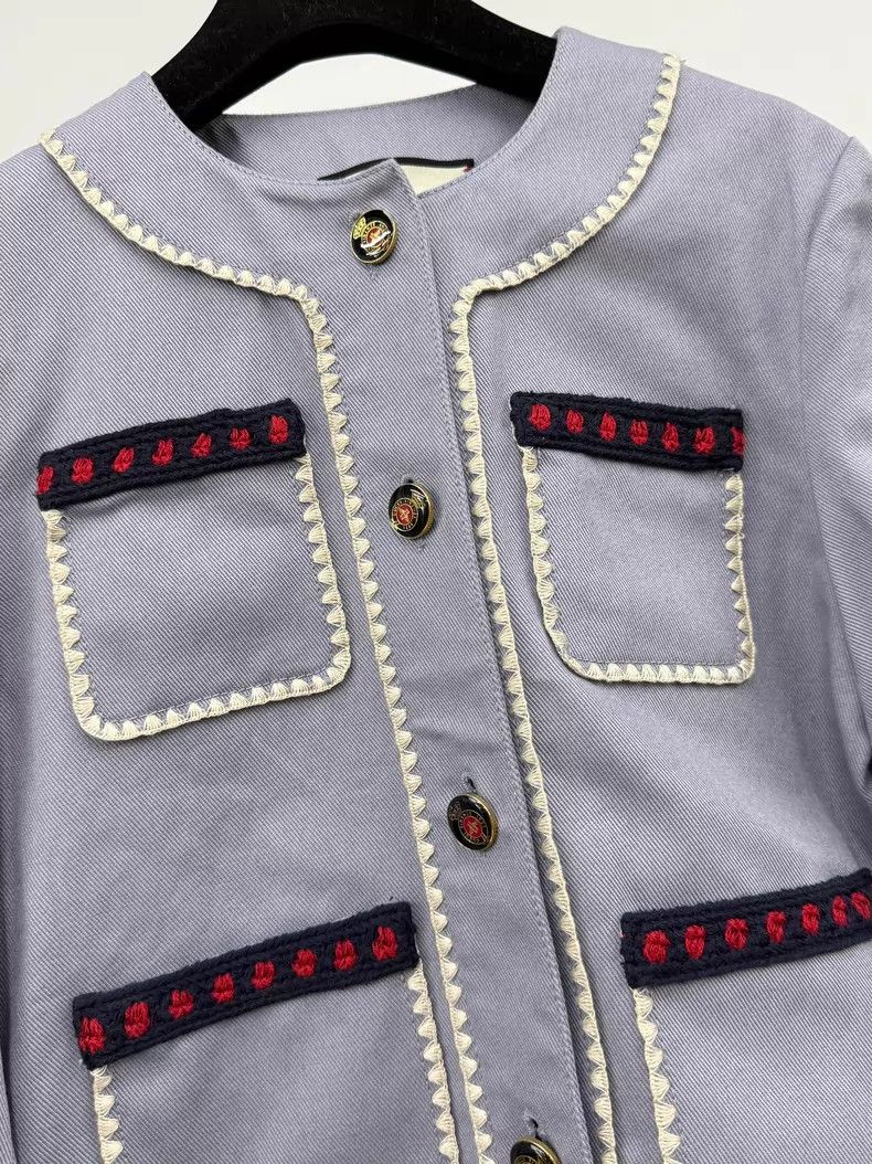 Gucci Gucci Blue denim embroidered four-pocket jacket Size M / US 6-8 / IT 42-44 - 2 Thumbnail