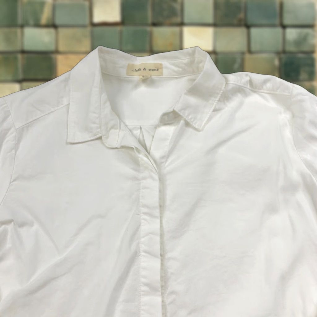 Anthropologie Cloth & Stone Shirt White Lyocell Long Sleeve Button-Up XS? Size M / US 6-8 / IT 42-44 - 1 Thumbnail