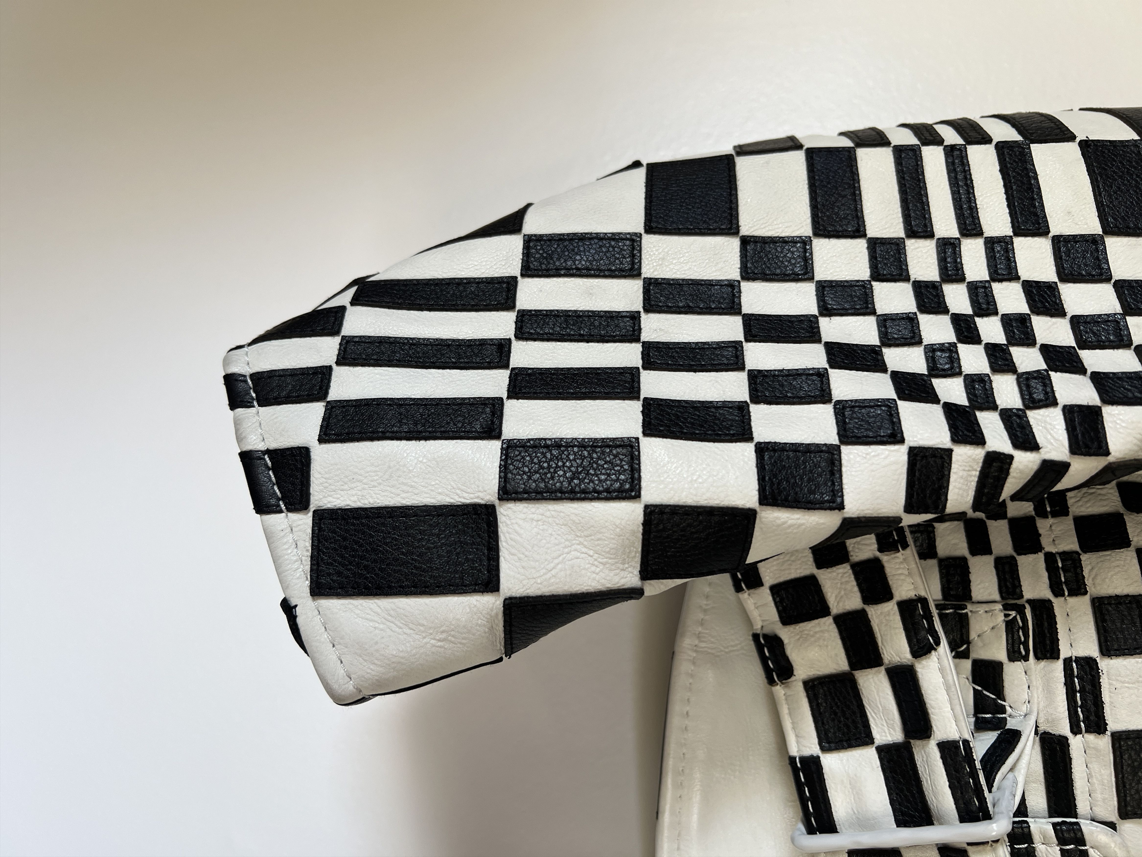 SS21 RUNWAY CHECKER PATCHWORK LEATHER BIKER JACKET SZ 46